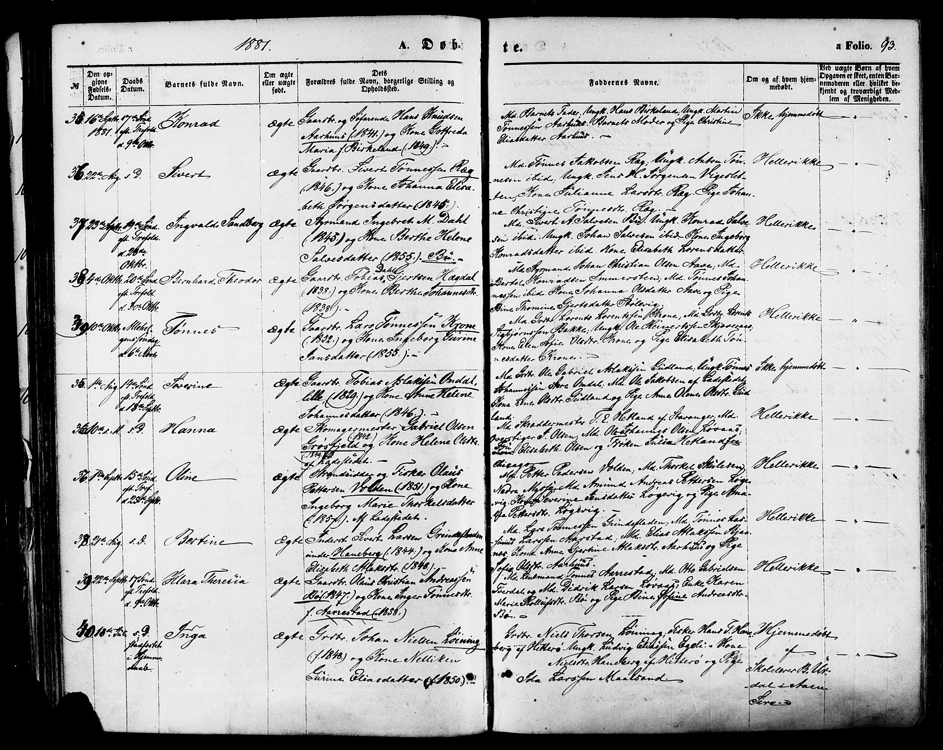 Sokndal sokneprestkontor, AV/SAST-A-101808: Parish register (official) no. A 10, 1874-1886, p. 93