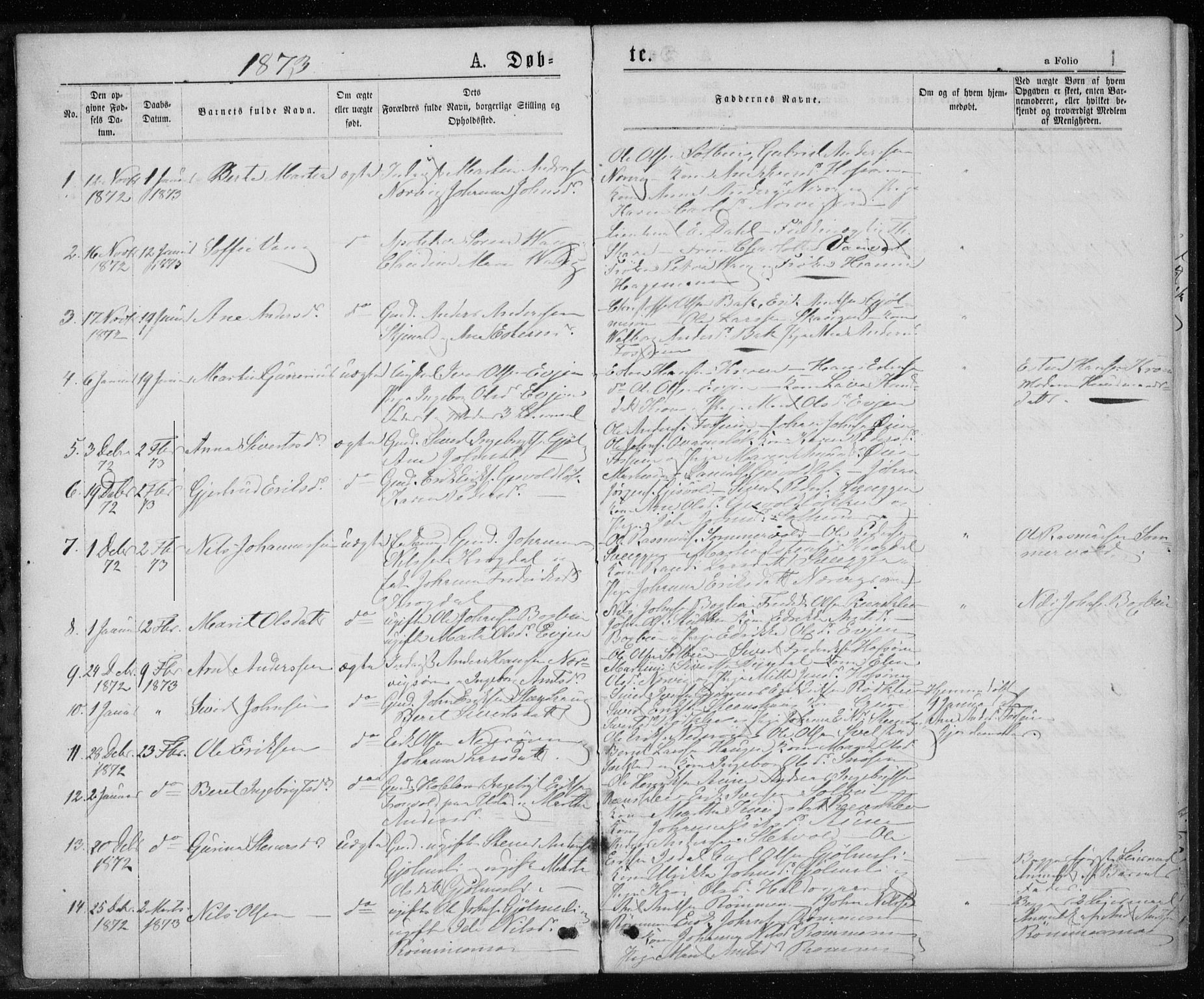 Ministerialprotokoller, klokkerbøker og fødselsregistre - Sør-Trøndelag, SAT/A-1456/668/L0817: Parish register (copy) no. 668C06, 1873-1884, p. 1