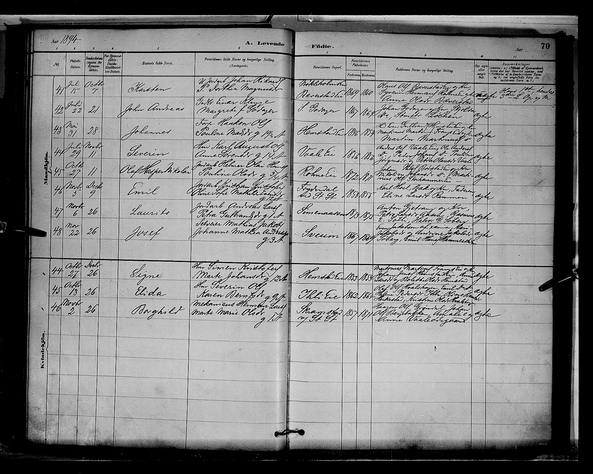 Stange prestekontor, AV/SAH-PREST-002/L/L0009: Parish register (copy) no. 9, 1883-1899, p. 70