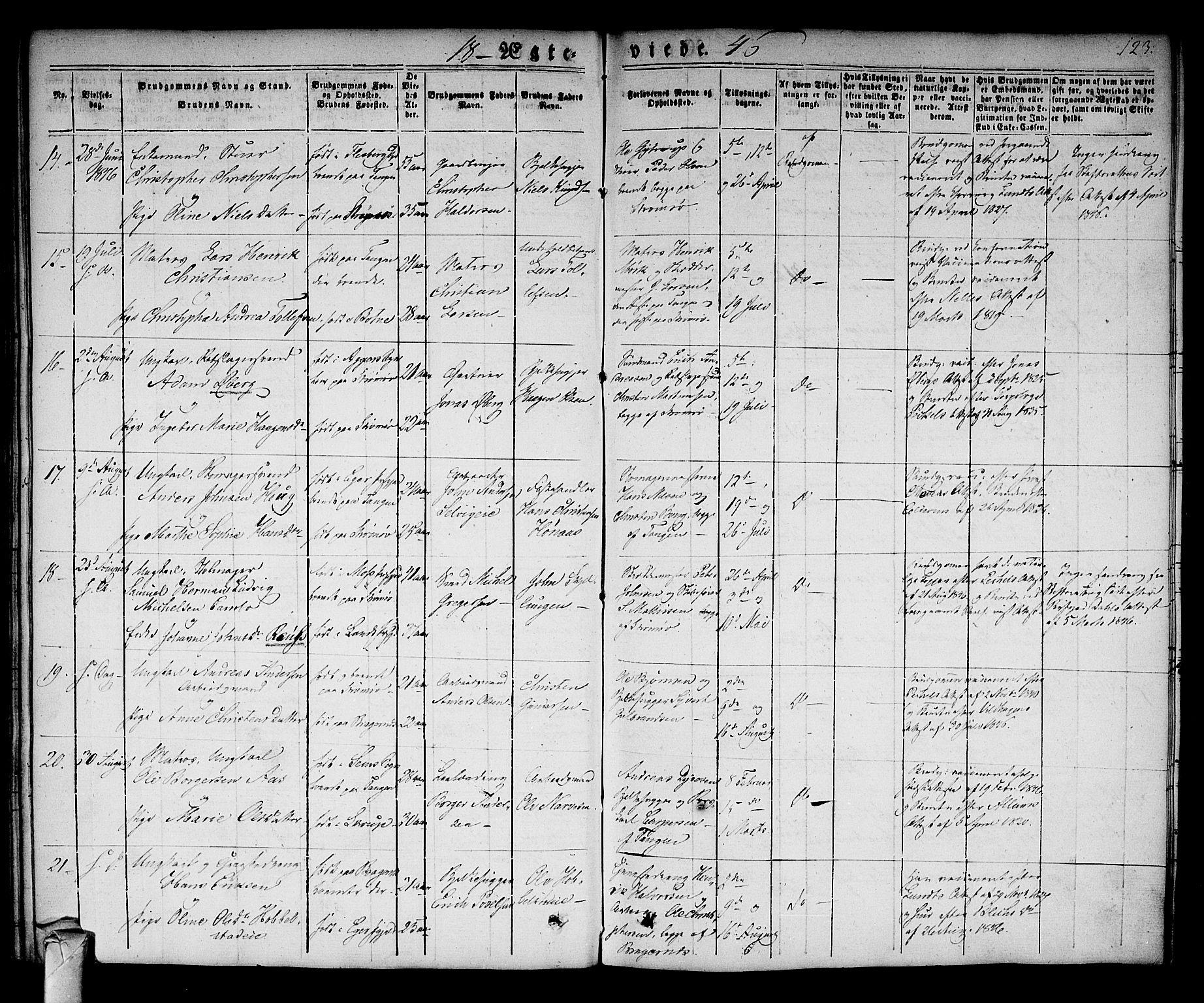 Strømsø kirkebøker, AV/SAKO-A-246/F/Fa/L0013: Parish register (official) no. I 13, 1830-1847, p. 123