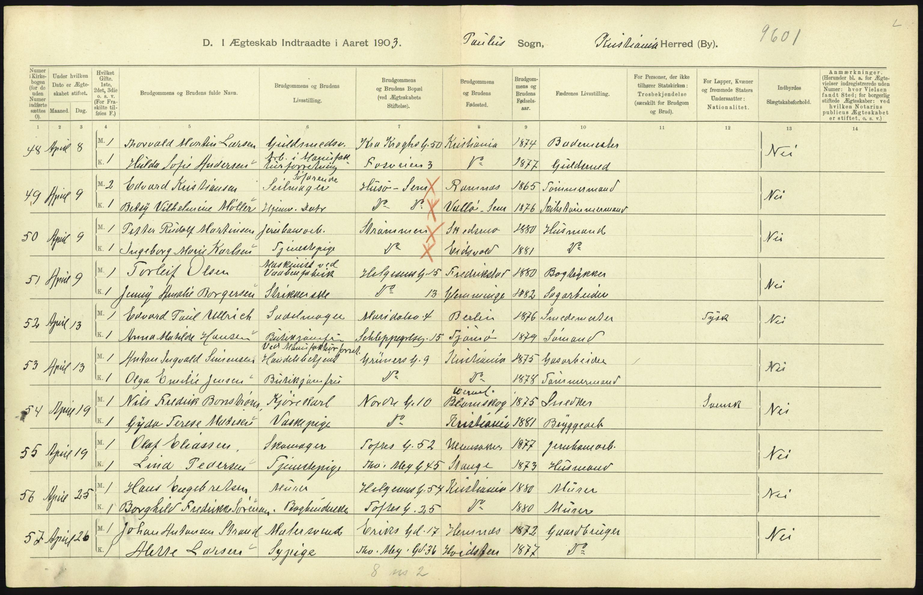 Statistisk sentralbyrå, Sosiodemografiske emner, Befolkning, AV/RA-S-2228/D/Df/Dfa/Dfaa/L0004: Kristiania: Gifte, døde, 1903, p. 489