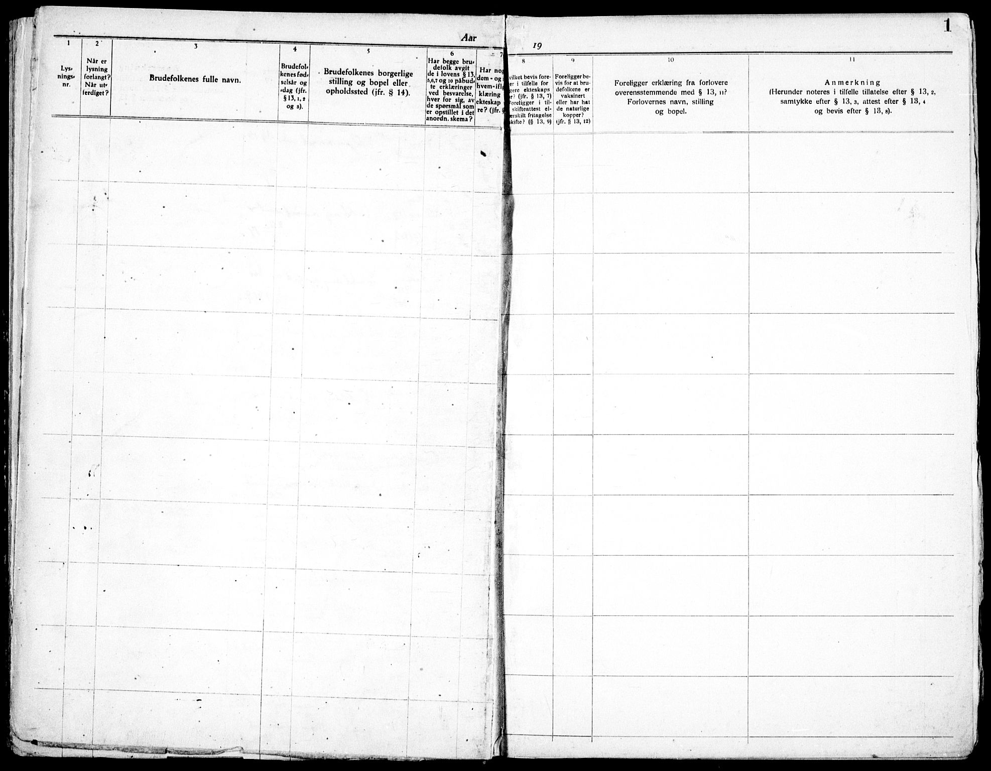 Skedsmo prestekontor Kirkebøker, SAO/A-10033a/H/Hc/L0001: Banns register no. III 1, 1919-1938, p. 1