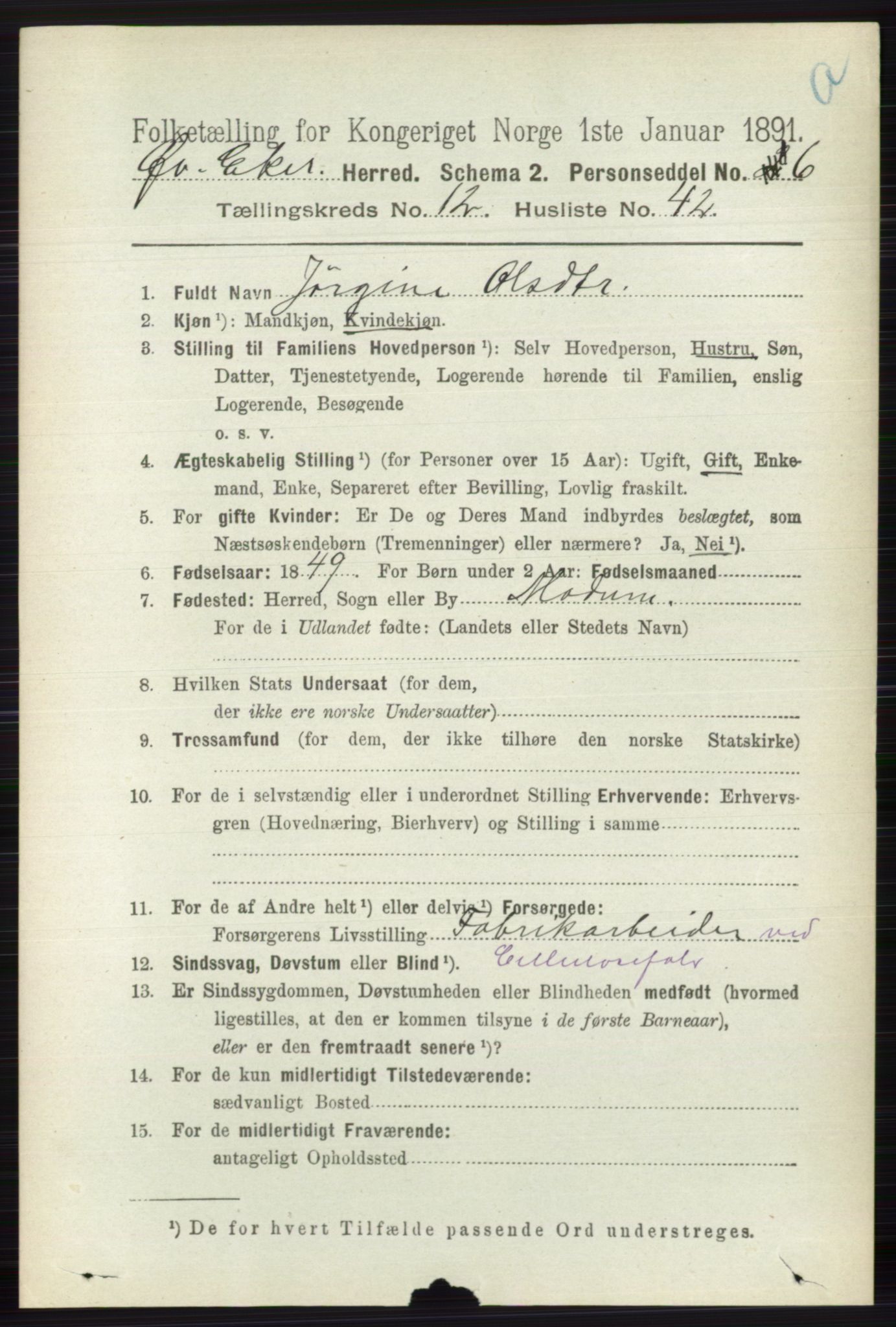 RA, 1891 census for 0624 Øvre Eiker, 1891, p. 5565