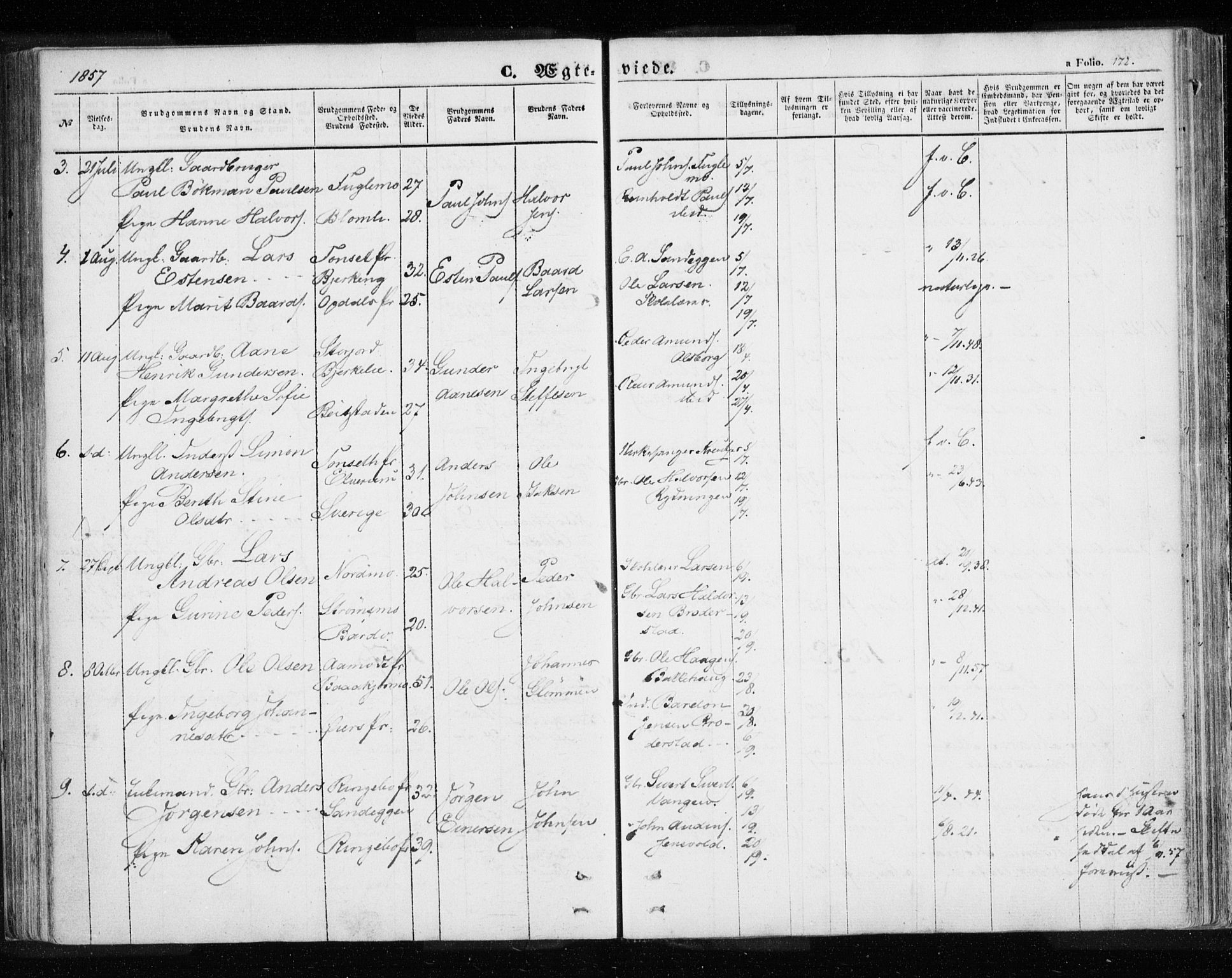 Målselv sokneprestembete, AV/SATØ-S-1311/G/Ga/Gaa/L0003kirke: Parish register (official) no. 3, 1853-1863, p. 172