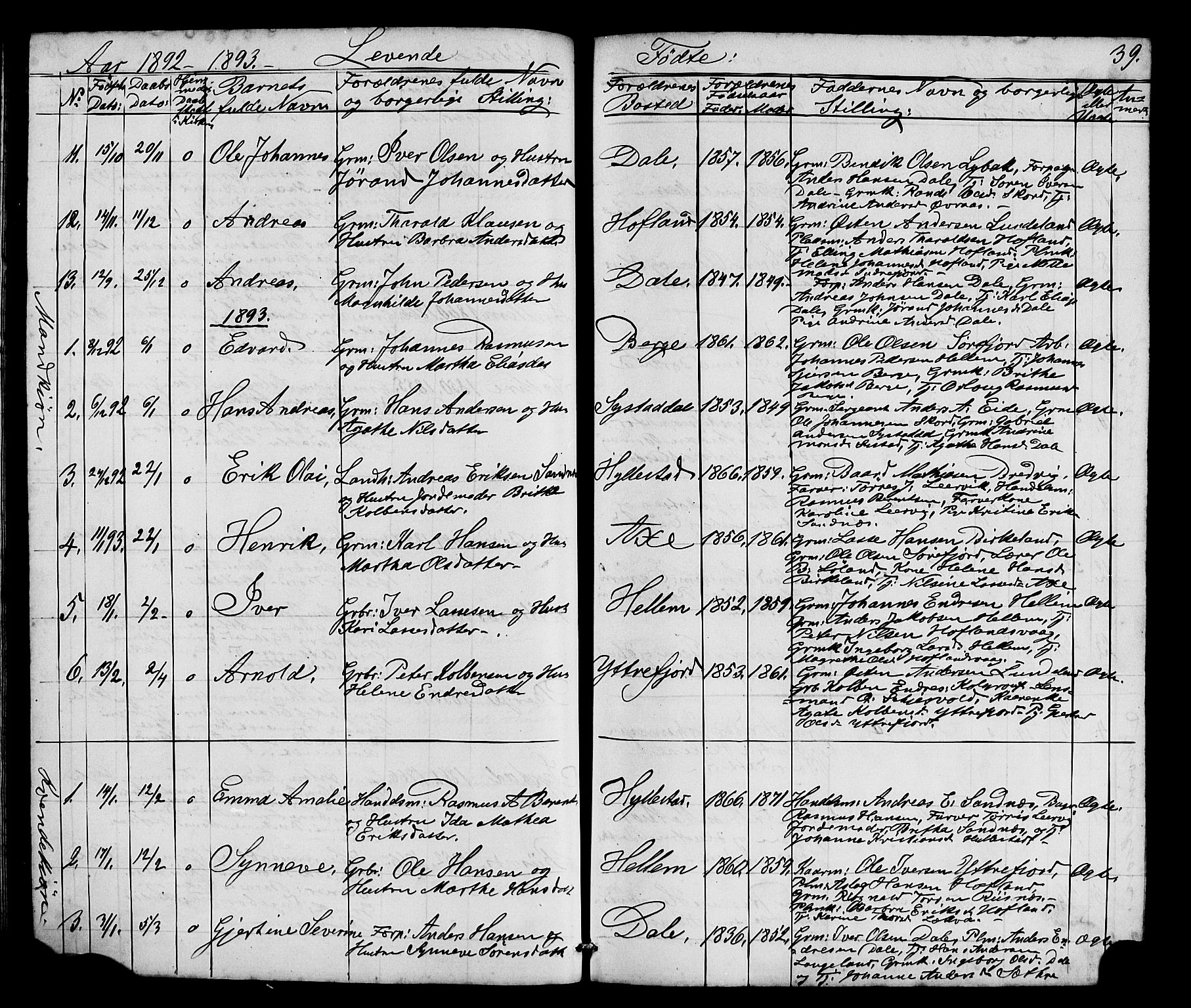 Hyllestad sokneprestembete, SAB/A-80401: Parish register (copy) no. A 2, 1876-1906, p. 39