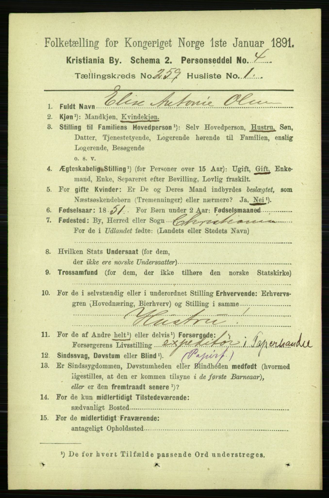 RA, 1891 census for 0301 Kristiania, 1891, p. 157435