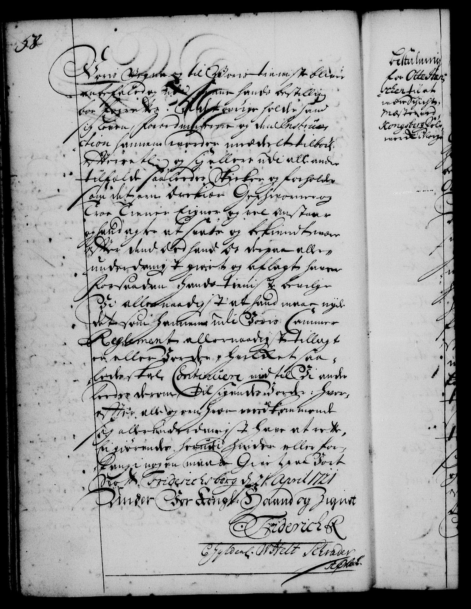 Rentekammeret, Kammerkanselliet, RA/EA-3111/G/Gg/Gge/L0001: Norsk bestallingsprotokoll med register (merket RK 53.25), 1720-1730, p. 58