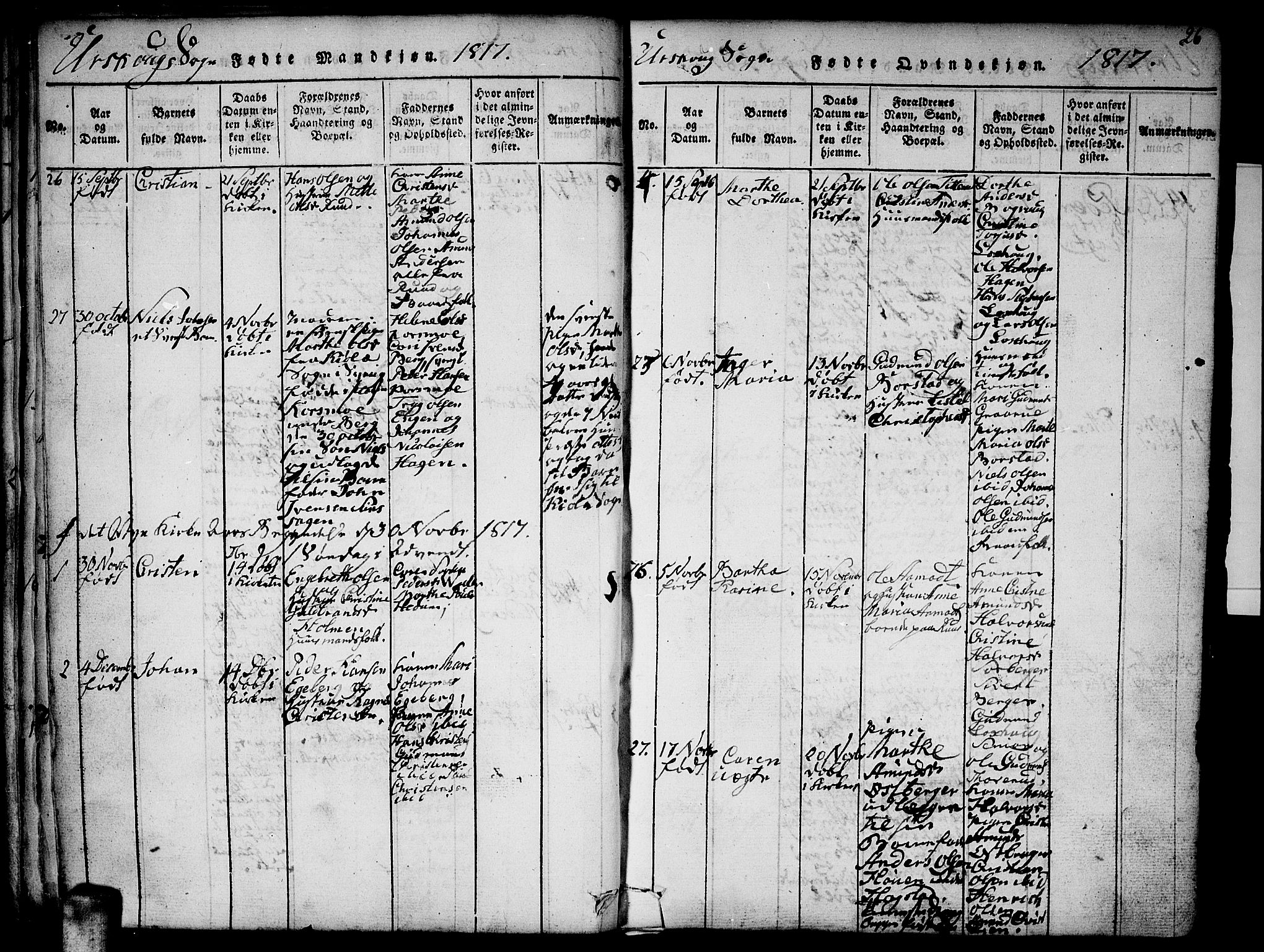 Aurskog prestekontor Kirkebøker, SAO/A-10304a/F/Fa/L0005: Parish register (official) no. I 5, 1814-1829, p. 26