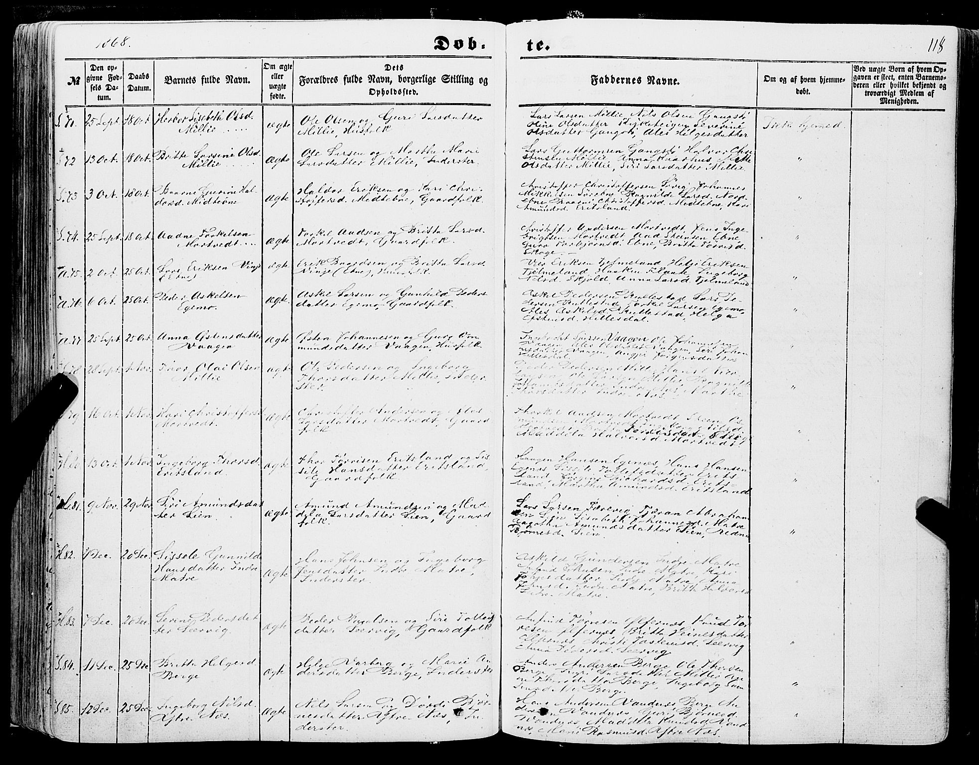Skånevik sokneprestembete, SAB/A-77801/H/Haa: Parish register (official) no. A 5I, 1848-1869, p. 118