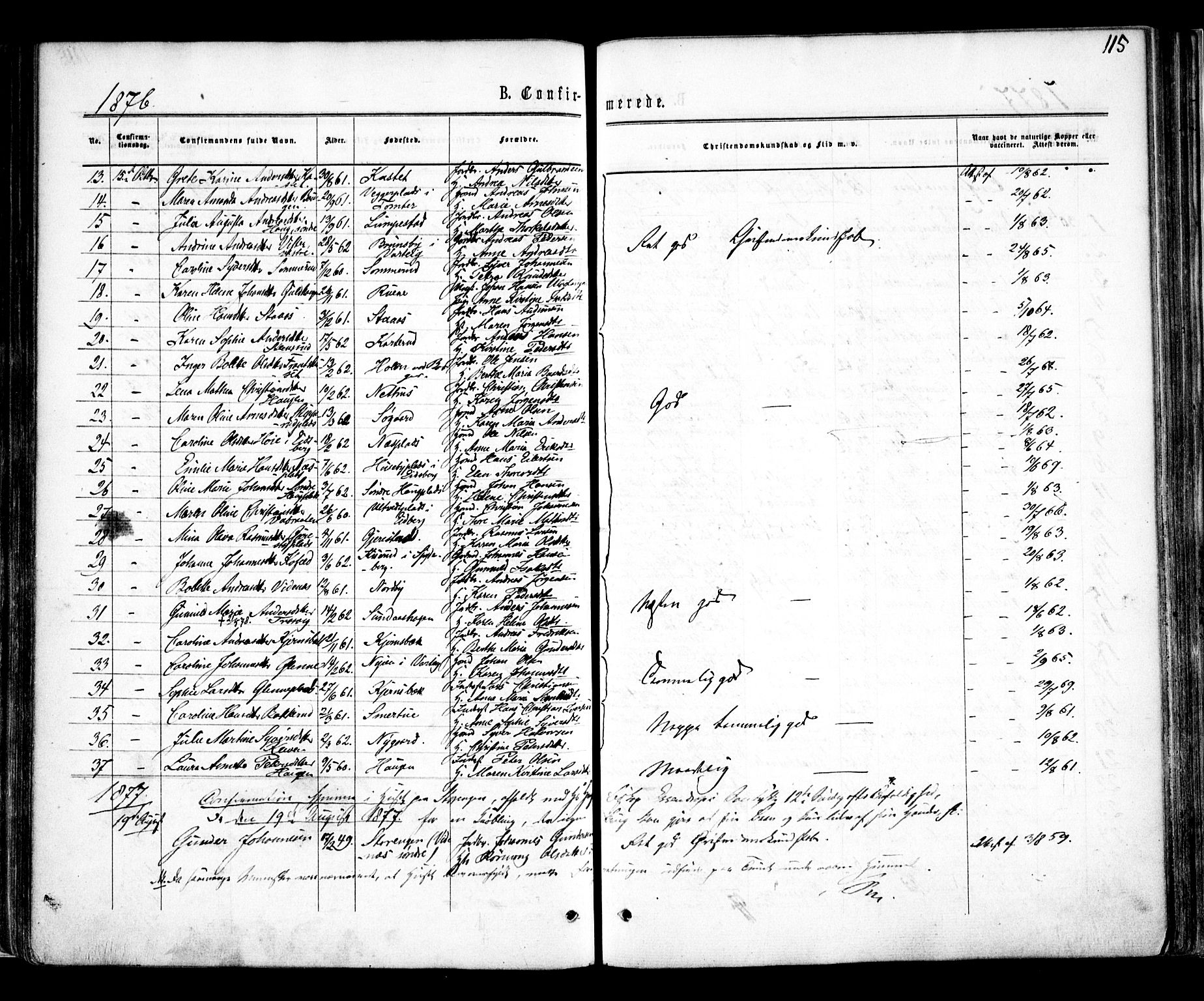 Skiptvet prestekontor Kirkebøker, AV/SAO-A-20009/F/Fa/L0008: Parish register (official) no. 8, 1867-1877, p. 115