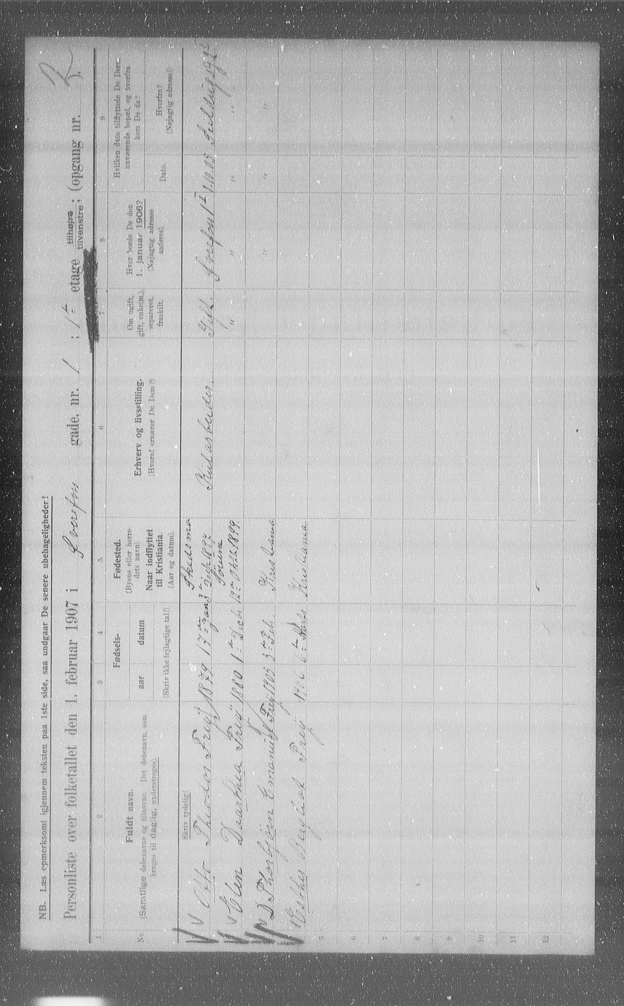 OBA, Municipal Census 1907 for Kristiania, 1907, p. 66105