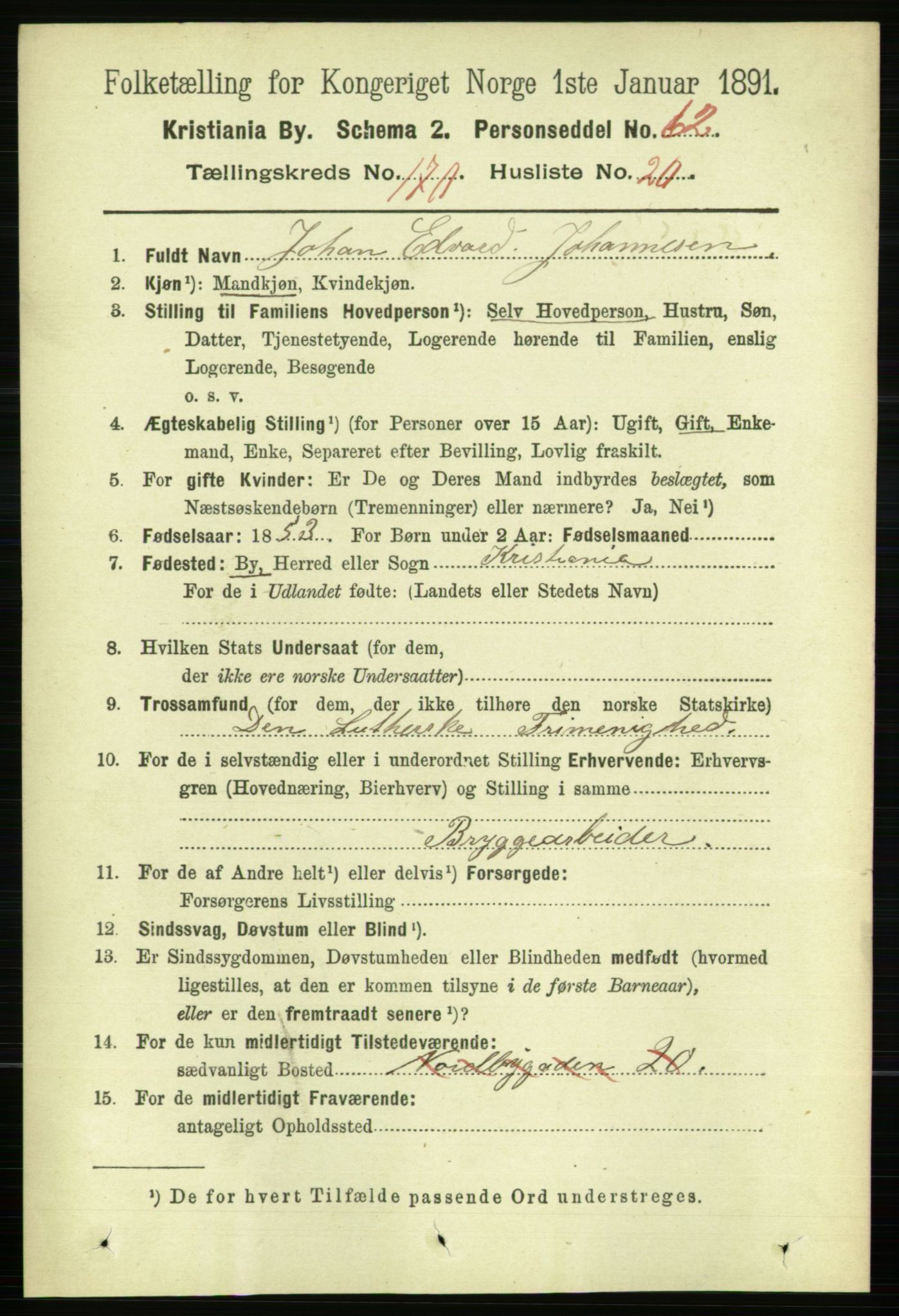 RA, 1891 census for 0301 Kristiania, 1891, p. 100421