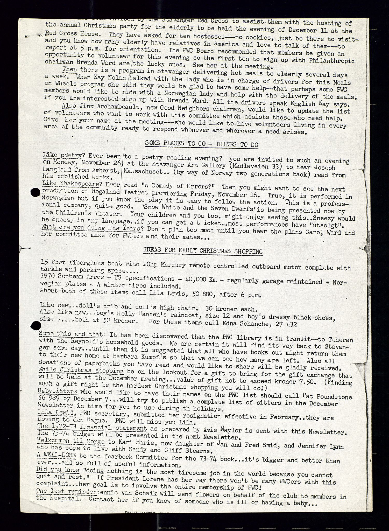 PA 1547 - Petroleum Wives Club, AV/SAST-A-101974/X/Xa/L0001: Newsletters (1971-1978)/radiointervjuer på kasett (1989-1992), 1970-1978