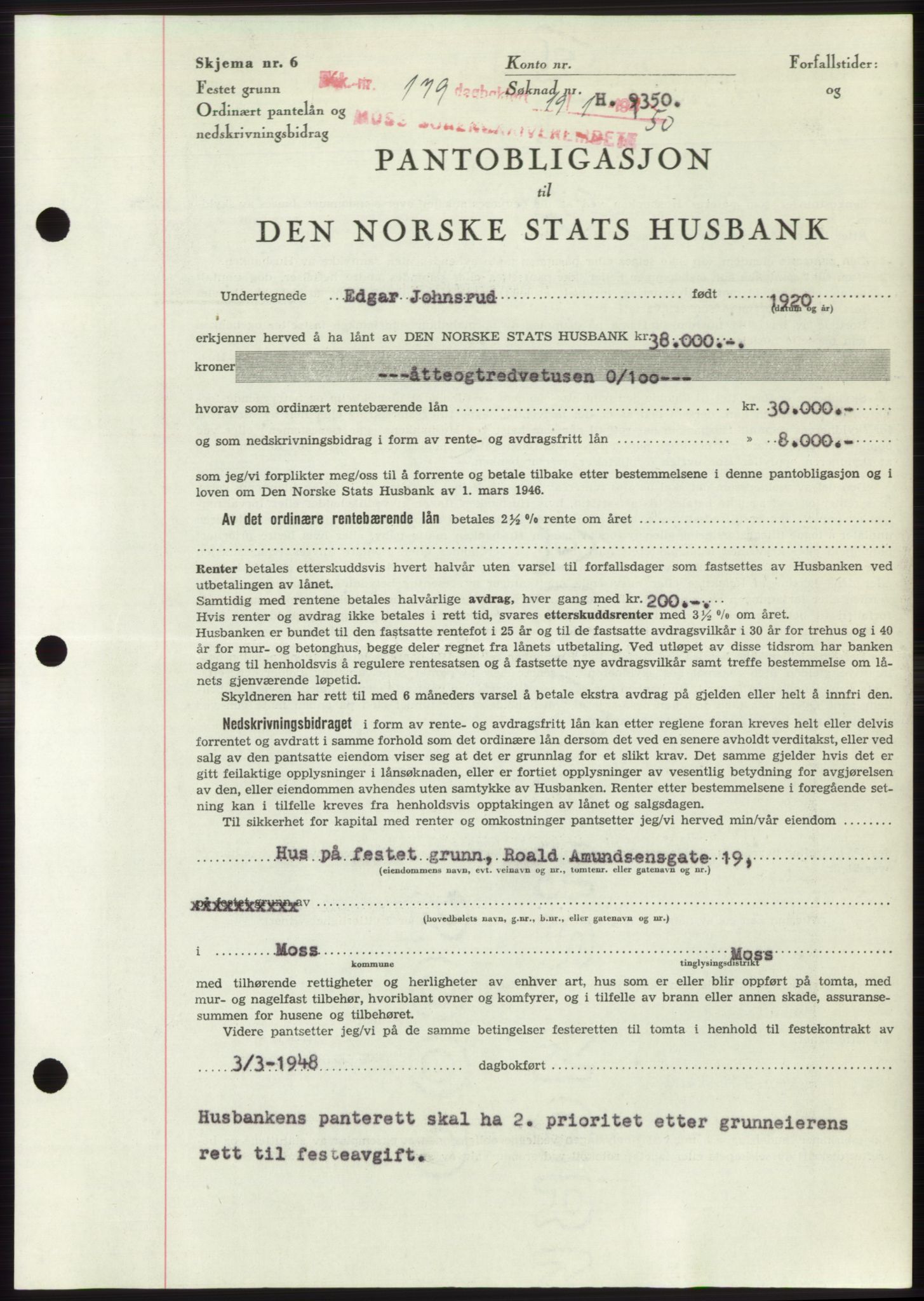 Moss sorenskriveri, SAO/A-10168: Mortgage book no. B23, 1949-1950, Diary no: : 179/1950