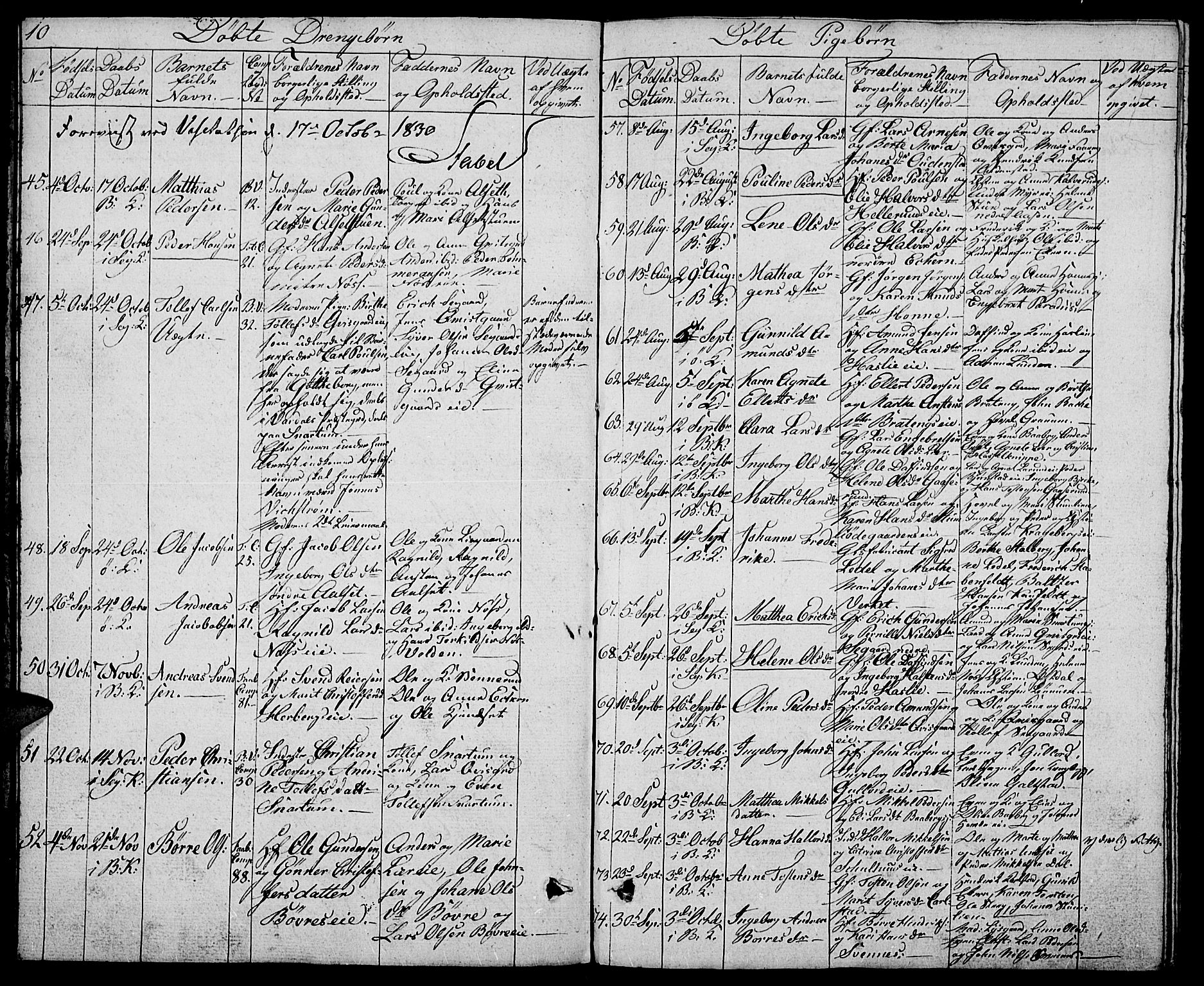 Biri prestekontor, SAH/PREST-096/H/Ha/Hab/L0002: Parish register (copy) no. 2, 1828-1842, p. 10