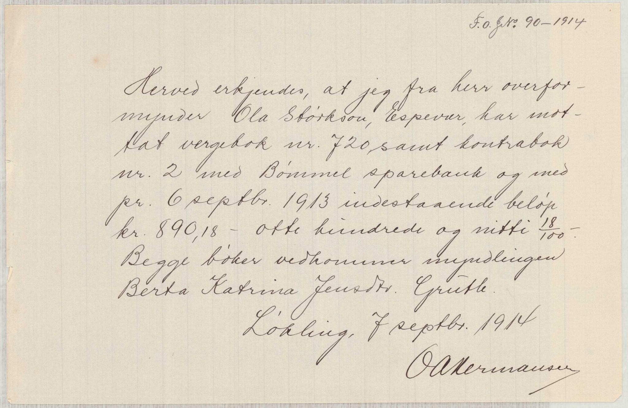 Finnaas kommune. Overformynderiet, IKAH/1218a-812/D/Da/Daa/L0003/0001: Kronologisk ordna korrespondanse / Kronologisk ordna korrespondanse, 1914-1916, p. 29