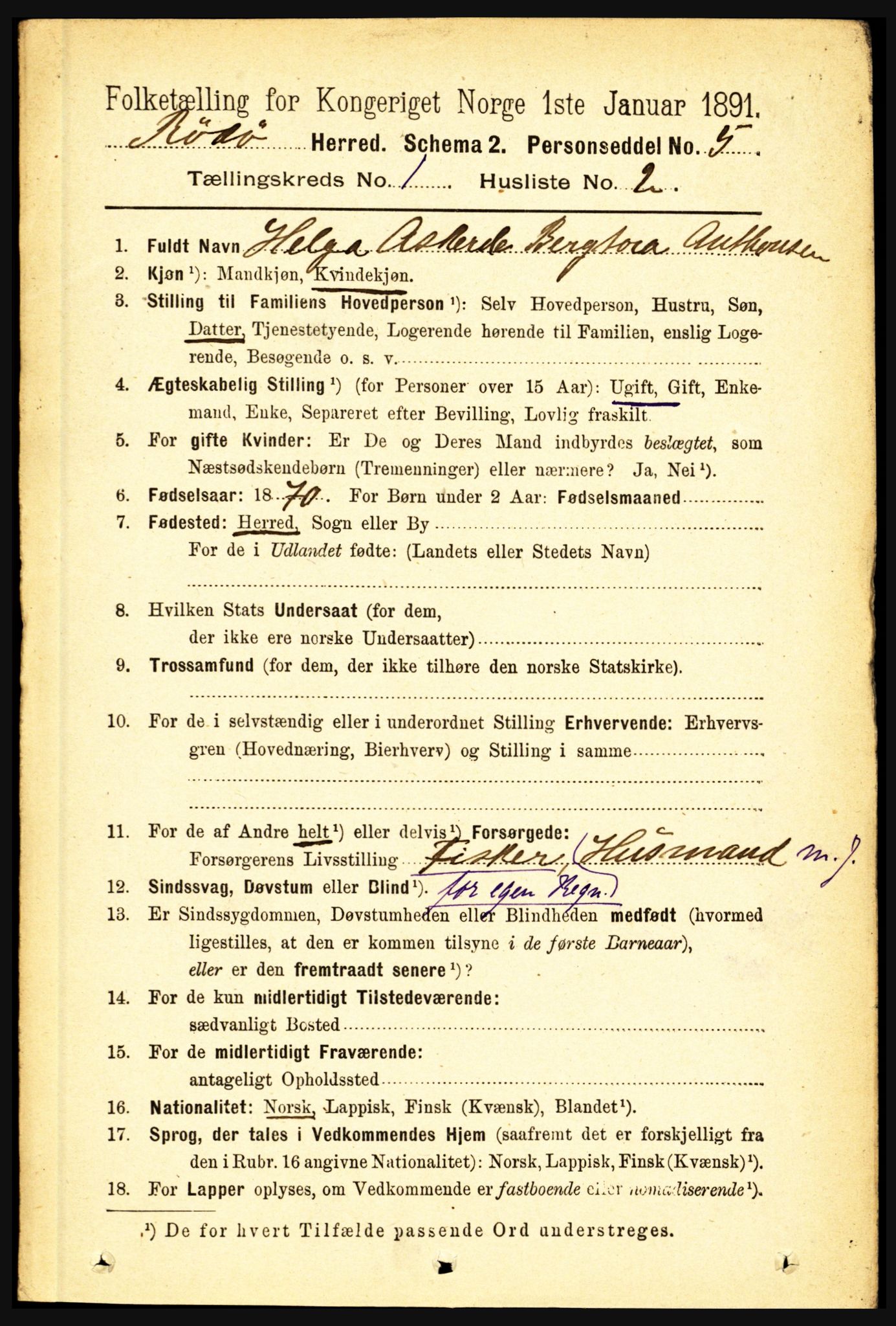 RA, 1891 census for 1836 Rødøy, 1891, p. 45