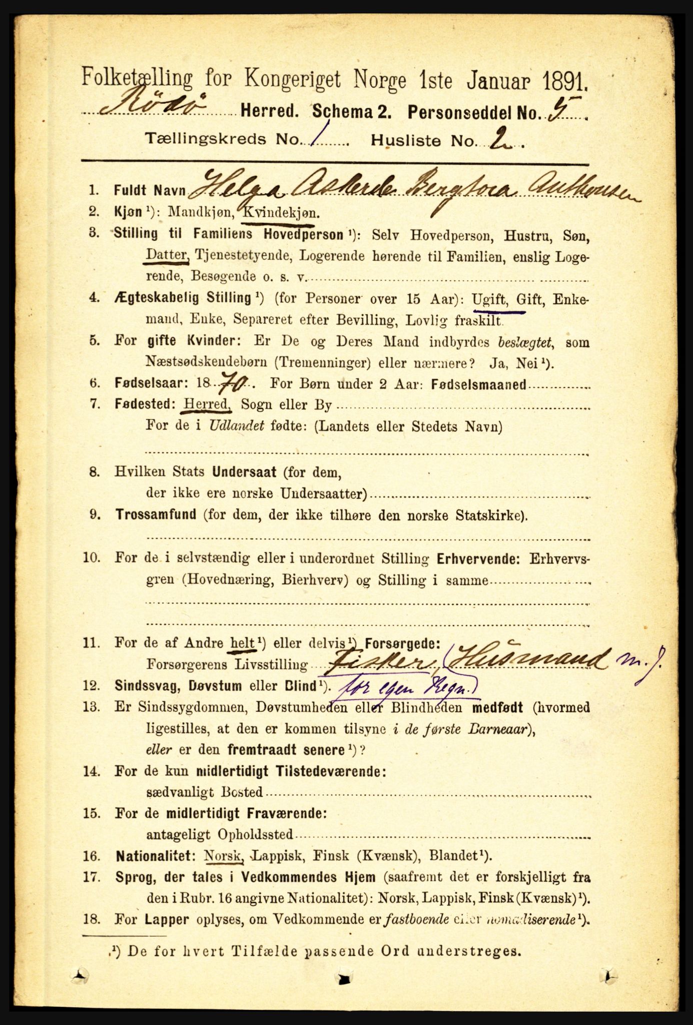 RA, 1891 census for 1836 Rødøy, 1891, p. 45