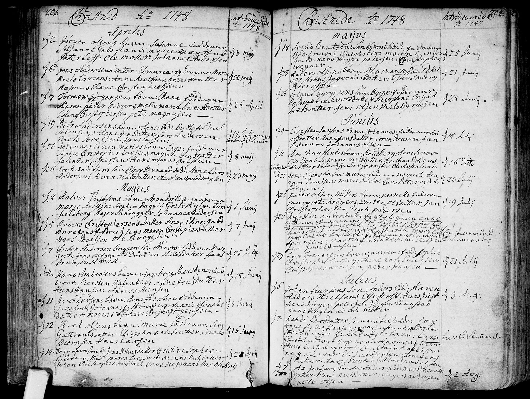 Bragernes kirkebøker, SAKO/A-6/F/Fa/L0004: Parish register (official) no. I 4, 1734-1759, p. 203-204
