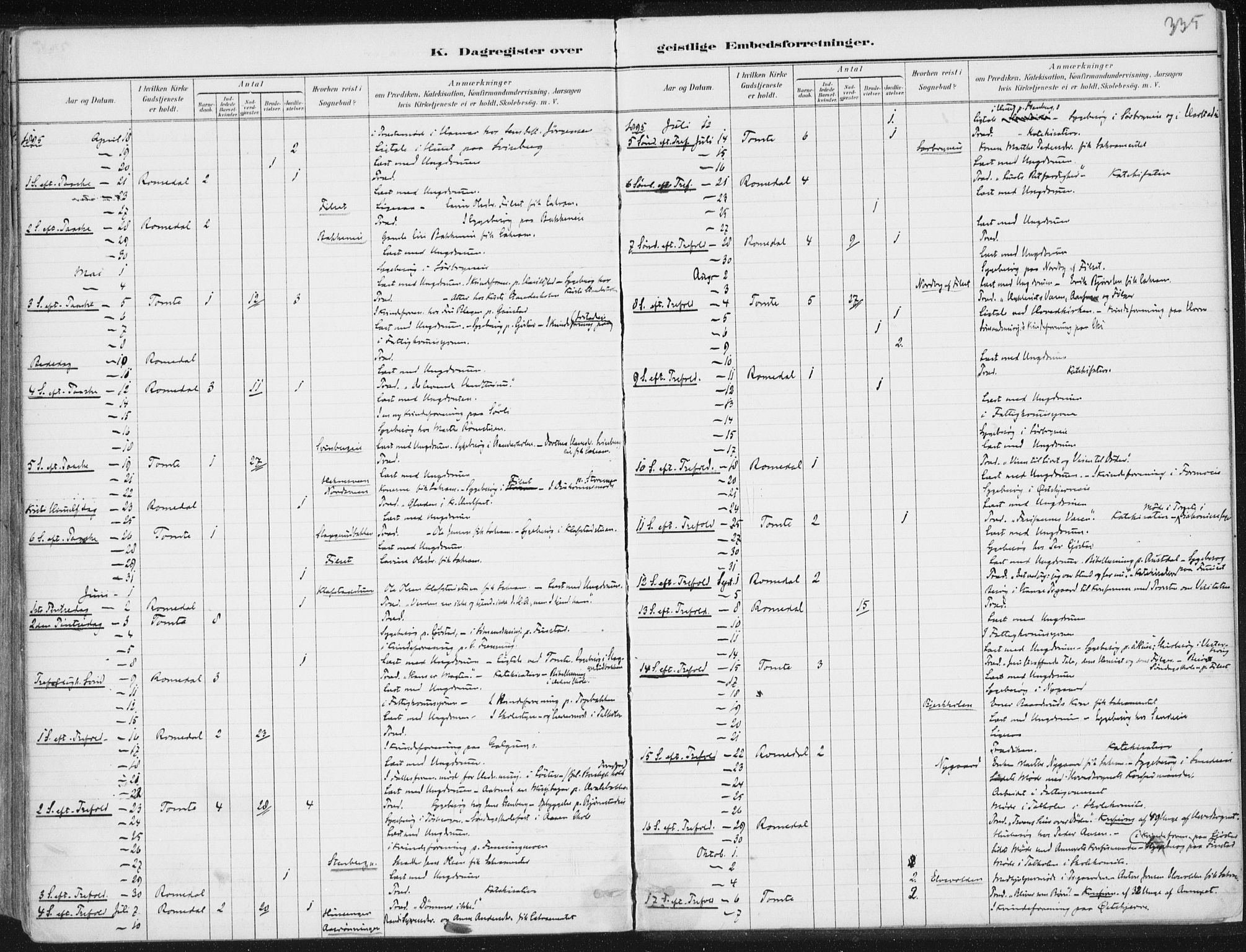 Romedal prestekontor, SAH/PREST-004/K/L0010: Parish register (official) no. 10, 1880-1895, p. 335