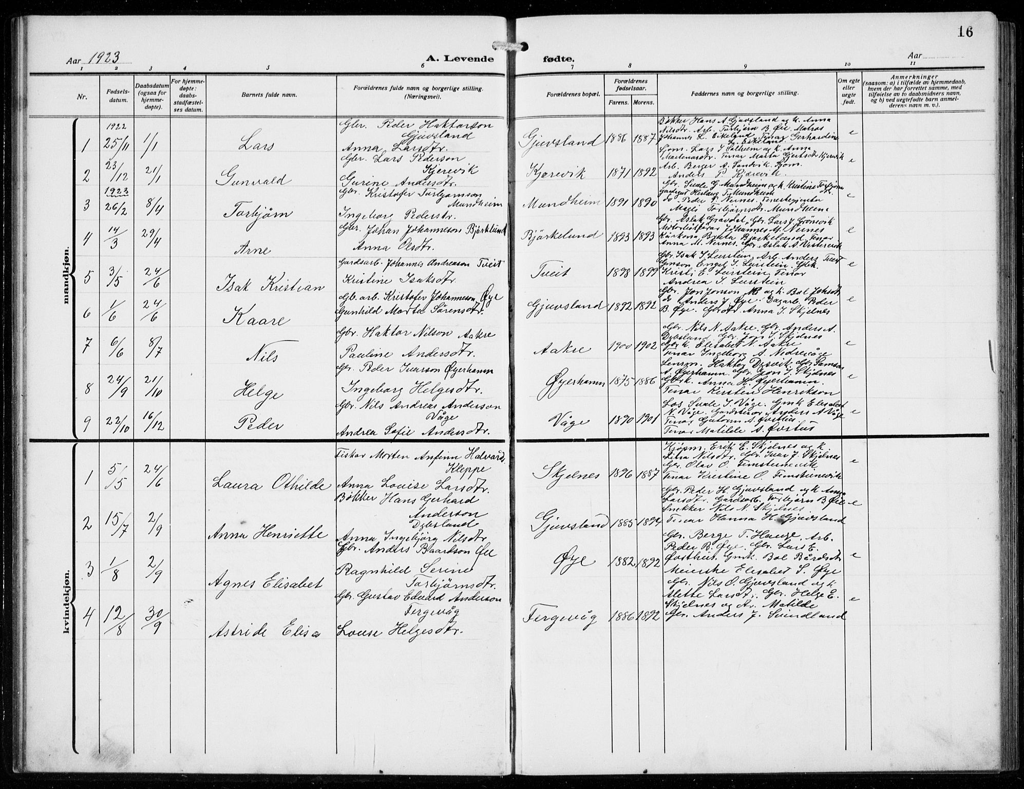 Strandebarm sokneprestembete, SAB/A-78401/H/Hab: Parish register (copy) no. C  2, 1914-1935, p. 16