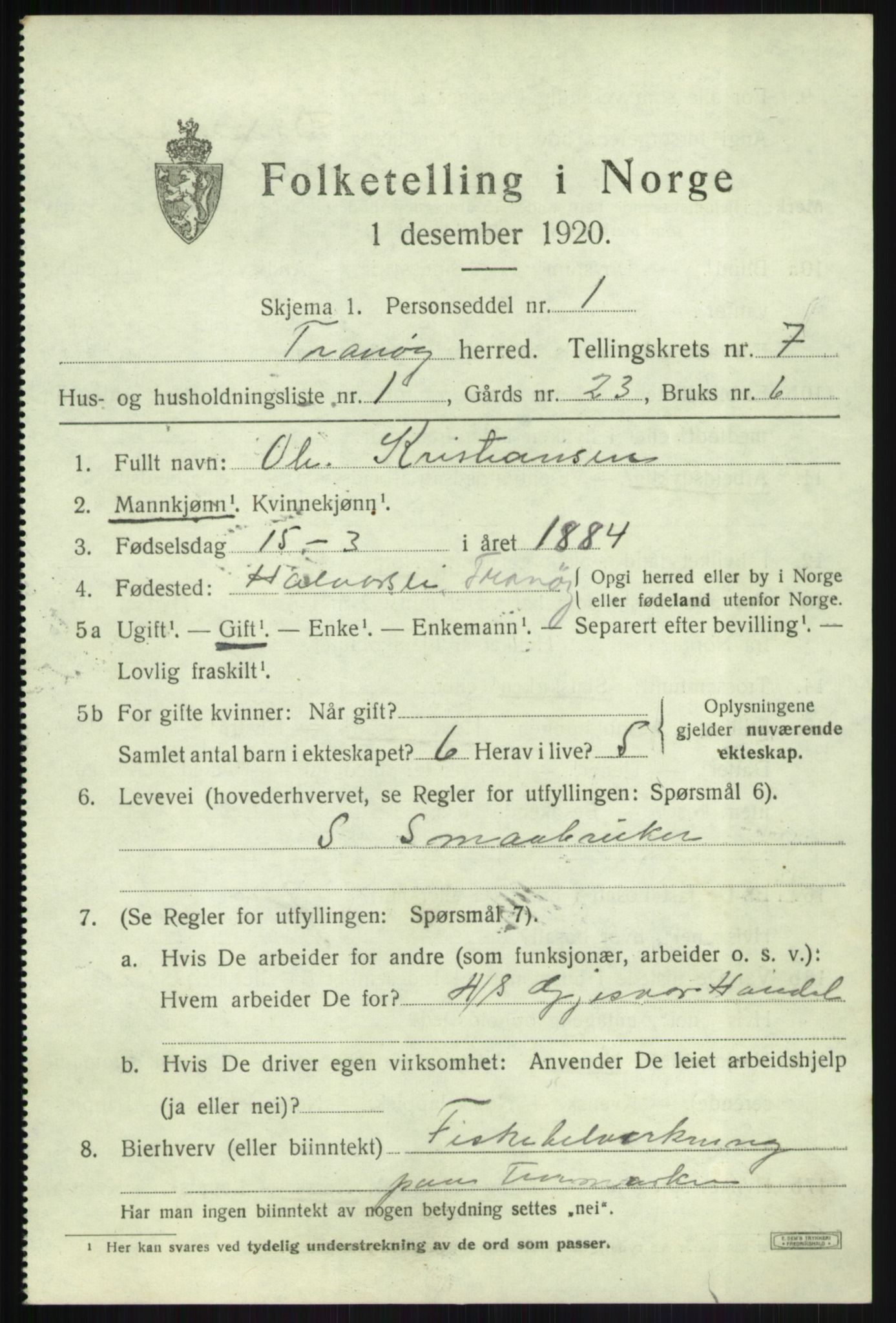 SATØ, 1920 census for Tranøy, 1920, p. 3367