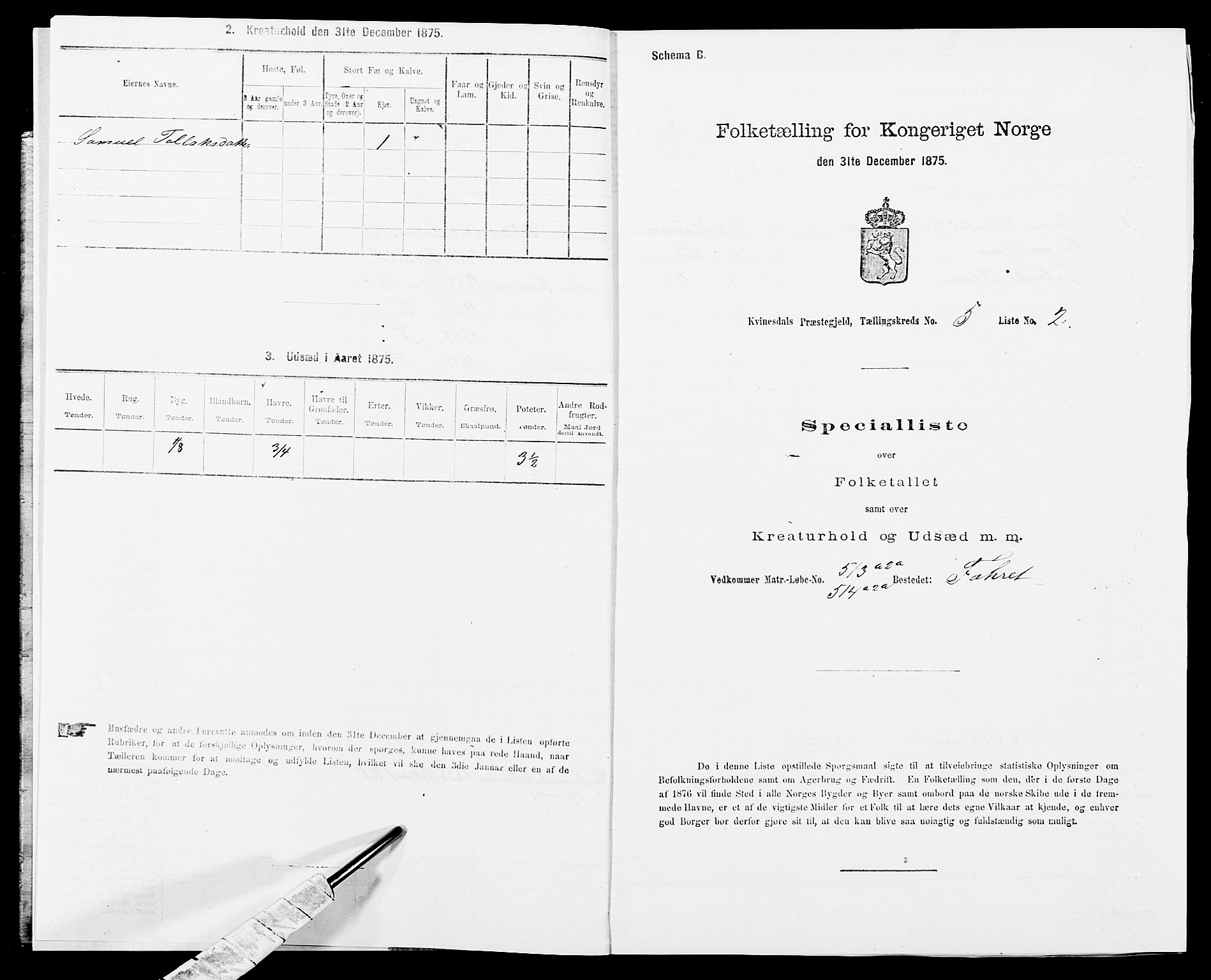 SAK, 1875 census for 1037P Kvinesdal, 1875, p. 766