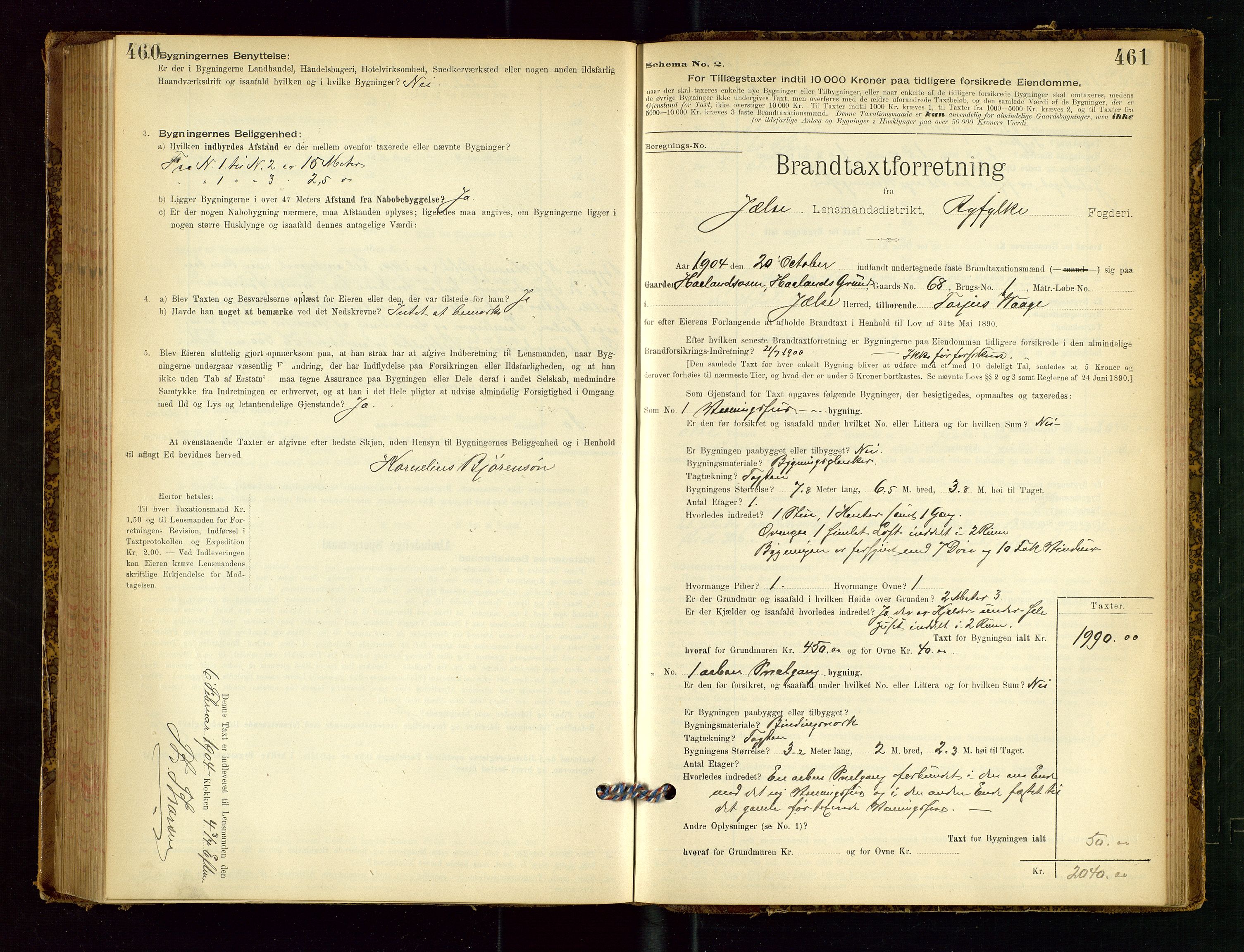 Jelsa lensmannskontor, SAST/A-100360/Gob/L0001: "Brandtaxationsprotocol", 1895-1918, p. 460-461