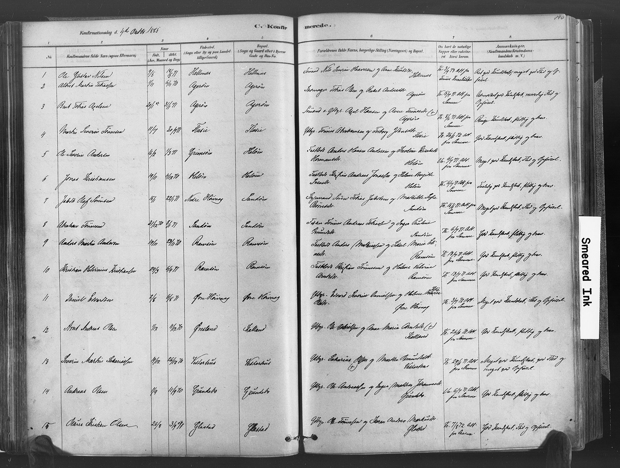 Høvåg sokneprestkontor, SAK/1111-0025/F/Fa/L0005: Parish register (official) no. A 5, 1878-1893, p. 140