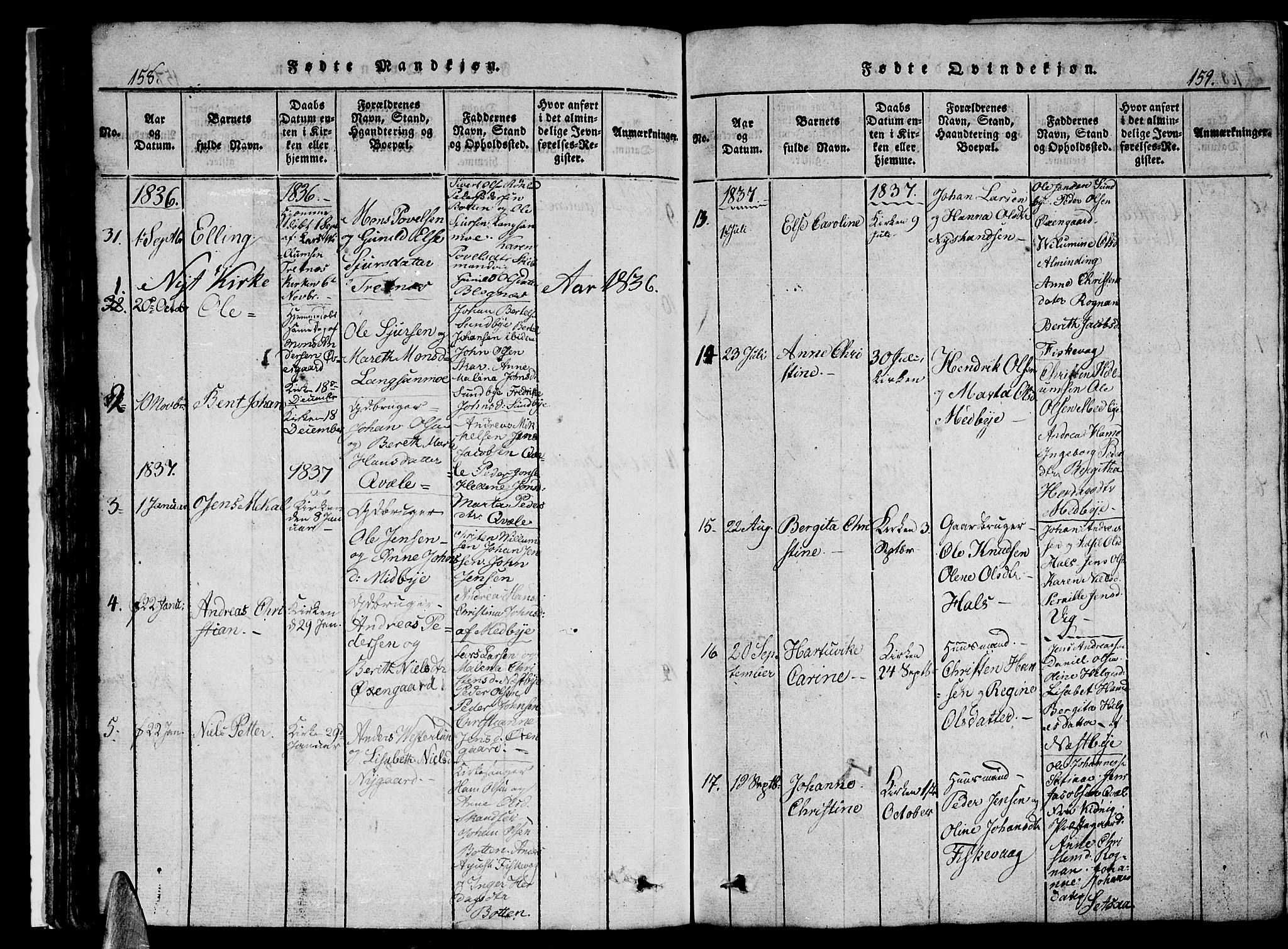 Ministerialprotokoller, klokkerbøker og fødselsregistre - Nordland, AV/SAT-A-1459/847/L0676: Parish register (copy) no. 847C04, 1821-1853, p. 158-159