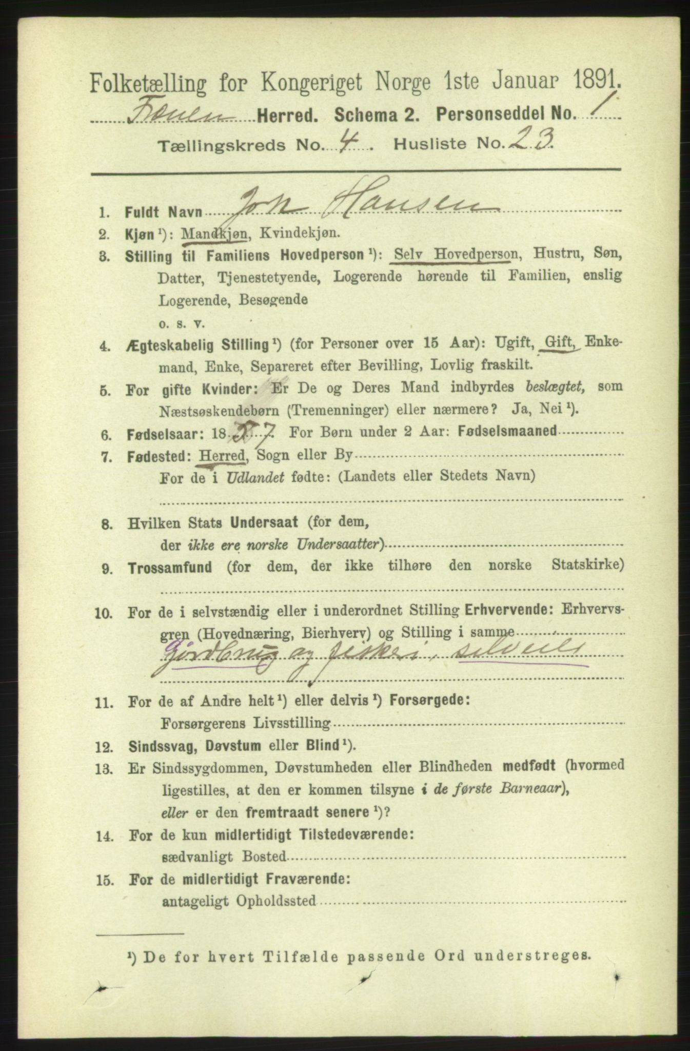 RA, 1891 census for 1548 Fræna, 1891, p. 1259