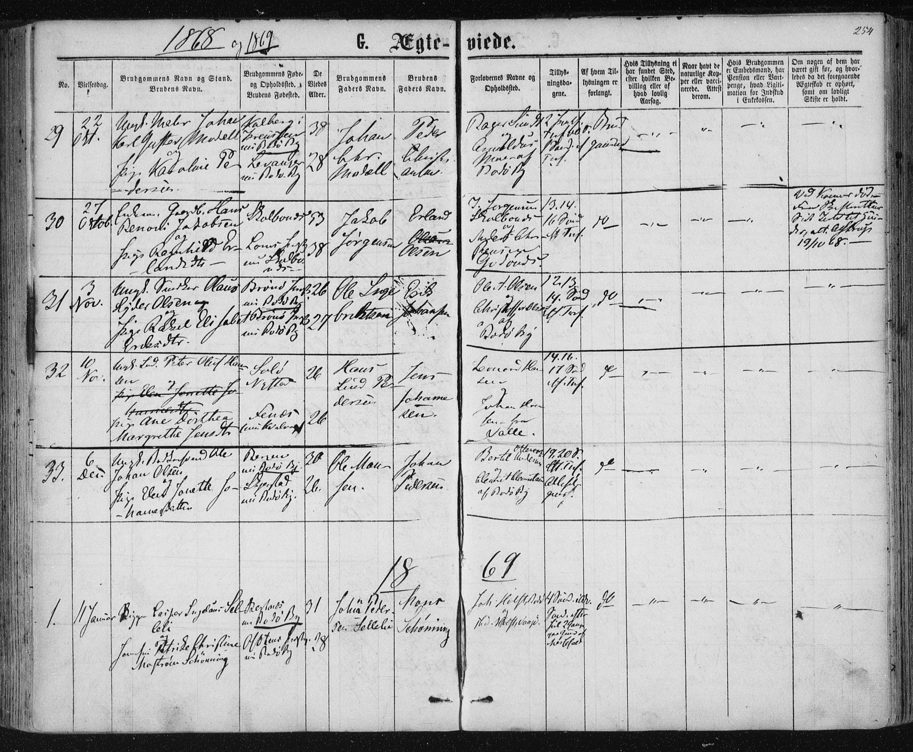 Ministerialprotokoller, klokkerbøker og fødselsregistre - Nordland, SAT/A-1459/801/L0008: Parish register (official) no. 801A08, 1864-1875, p. 254