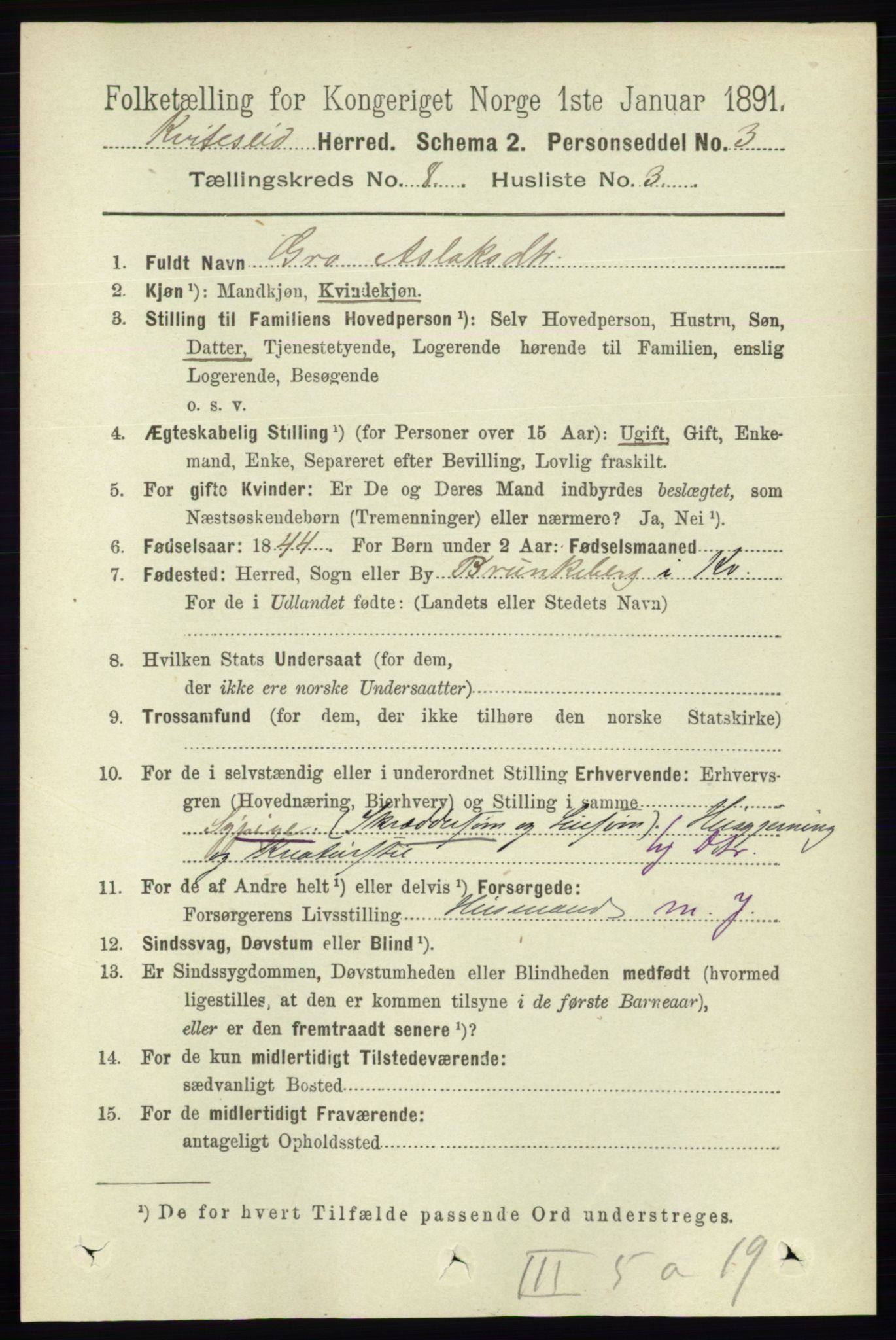 RA, 1891 census for 0829 Kviteseid, 1891, p. 1620