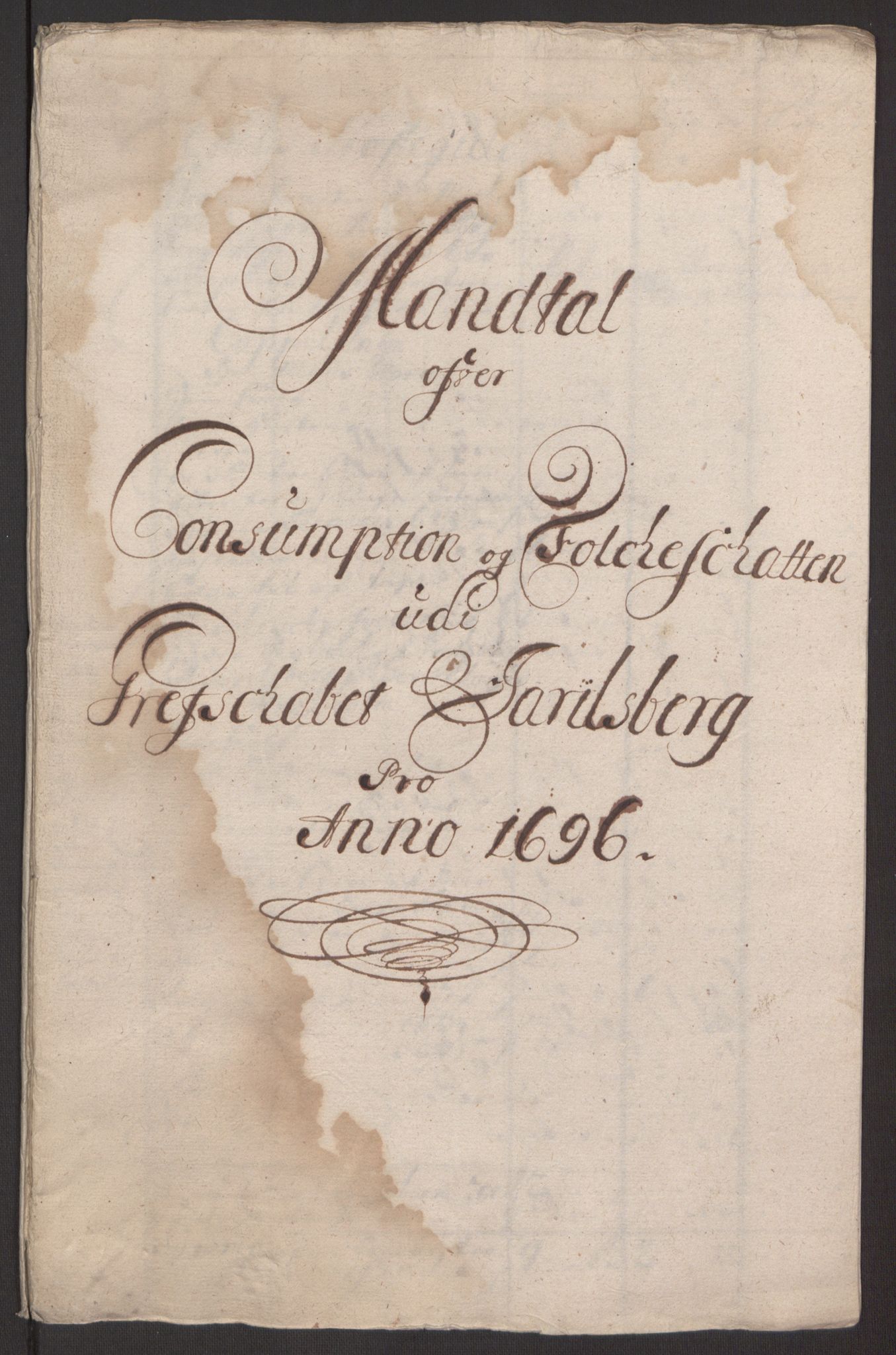 Rentekammeret inntil 1814, Reviderte regnskaper, Fogderegnskap, AV/RA-EA-4092/R32/L1867: Fogderegnskap Jarlsberg grevskap, 1694-1696, p. 275