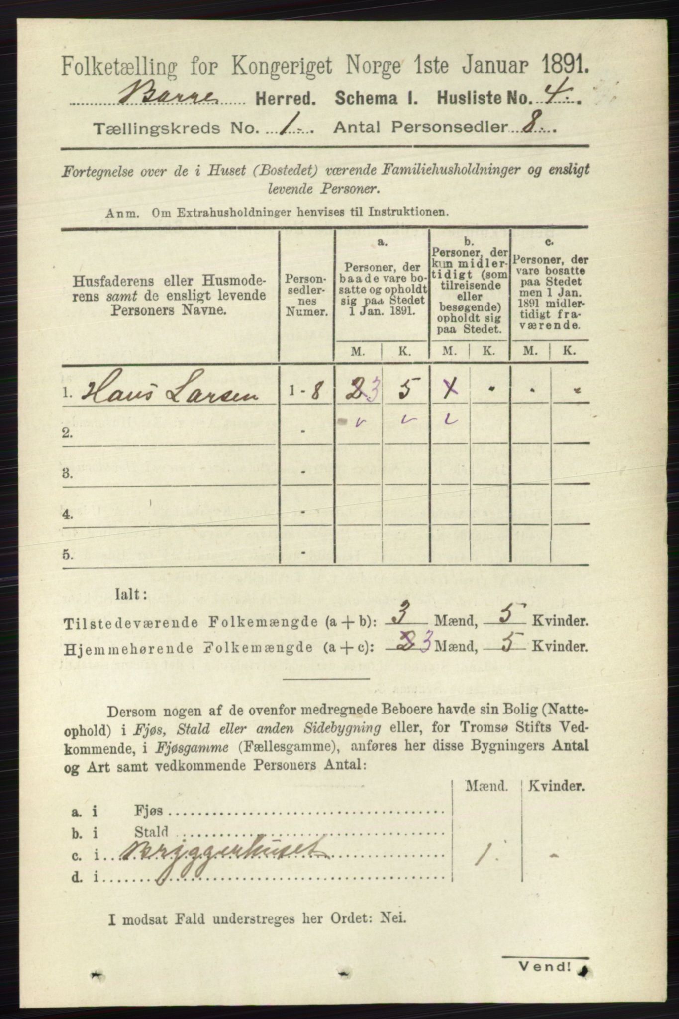 RA, 1891 census for 0717 Borre, 1891, p. 28