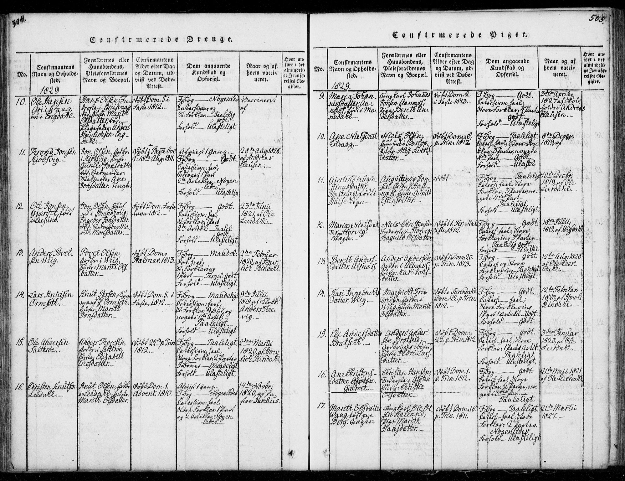 Ministerialprotokoller, klokkerbøker og fødselsregistre - Møre og Romsdal, AV/SAT-A-1454/578/L0903: Parish register (official) no. 578A02, 1819-1838, p. 504-505