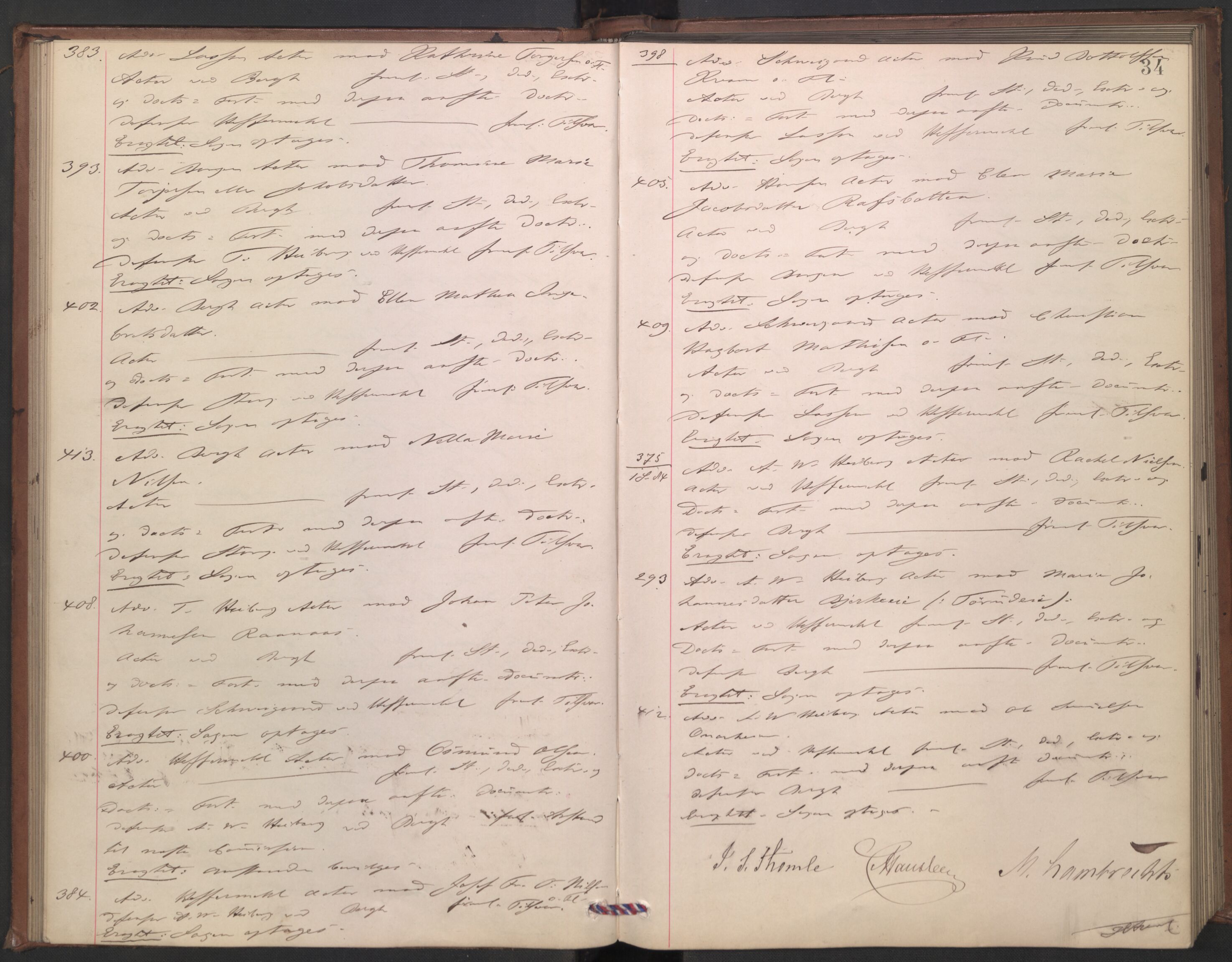 Høyesterett, AV/RA-S-1002/E/Ef/L0015: Protokoll over saker som gikk til skriftlig behandling, 1884-1888, p. 33b-34a