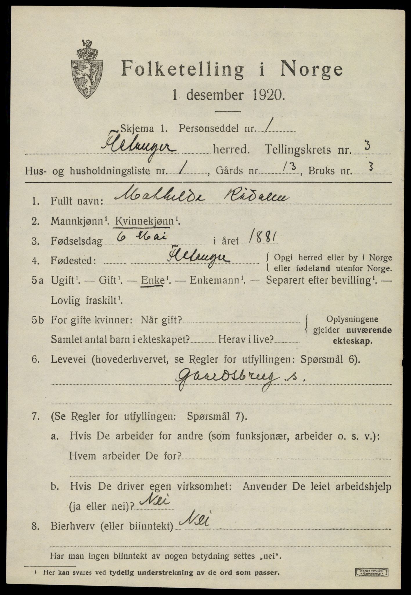 SAT, 1920 census for Flatanger, 1920, p. 1470