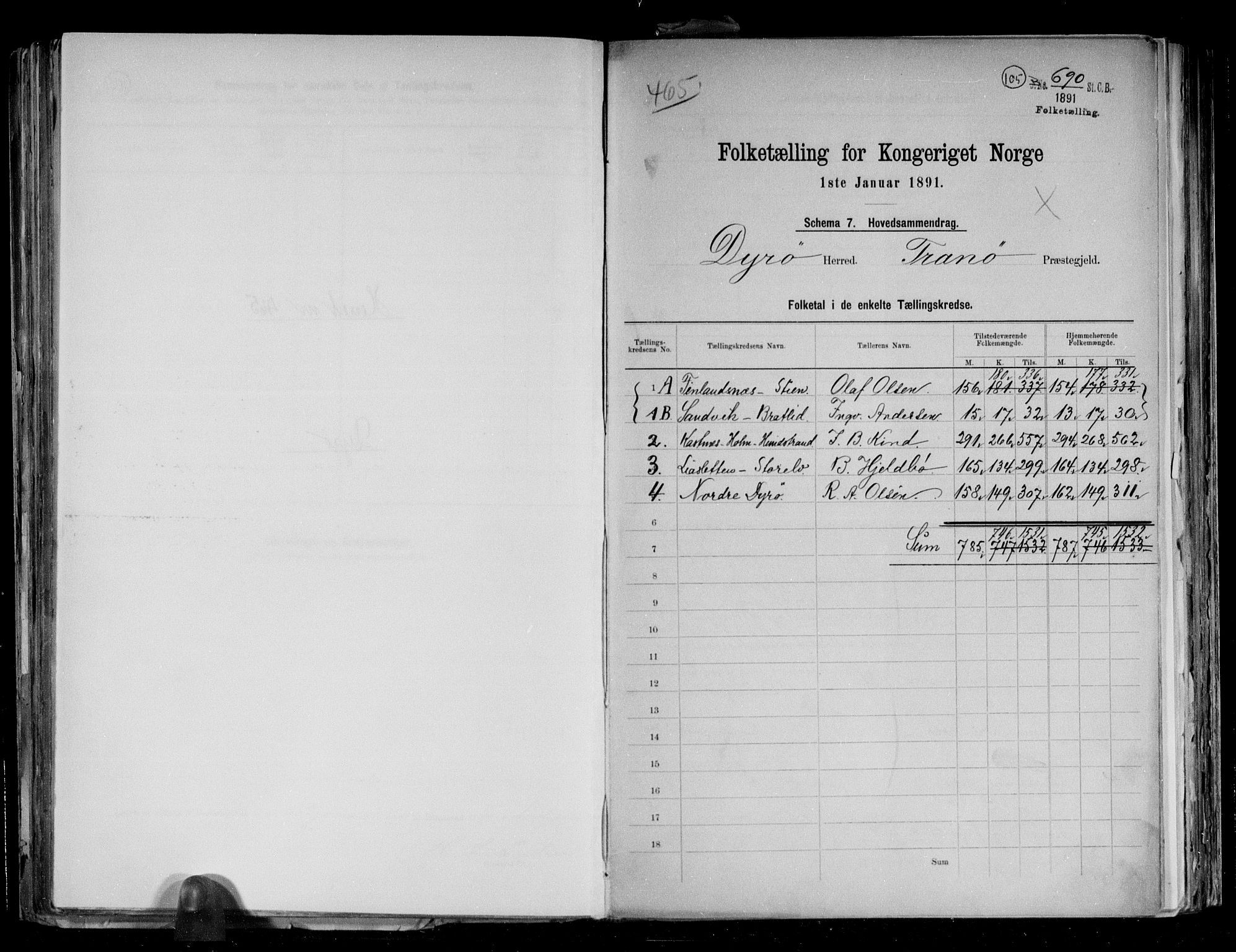 RA, 1891 census for 1926 Dyrøy, 1891, p. 2