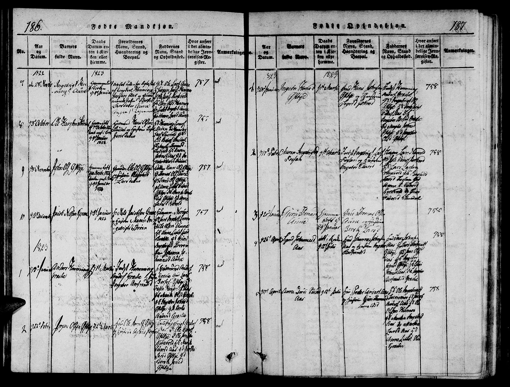 Ministerialprotokoller, klokkerbøker og fødselsregistre - Sør-Trøndelag, SAT/A-1456/695/L1142: Parish register (official) no. 695A04 /2, 1816-1824, p. 186-187