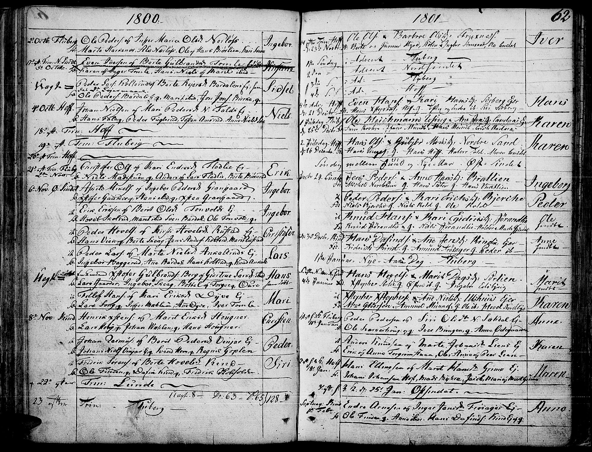 Land prestekontor, SAH/PREST-120/H/Ha/Haa/L0006: Parish register (official) no. 6, 1784-1813, p. 62