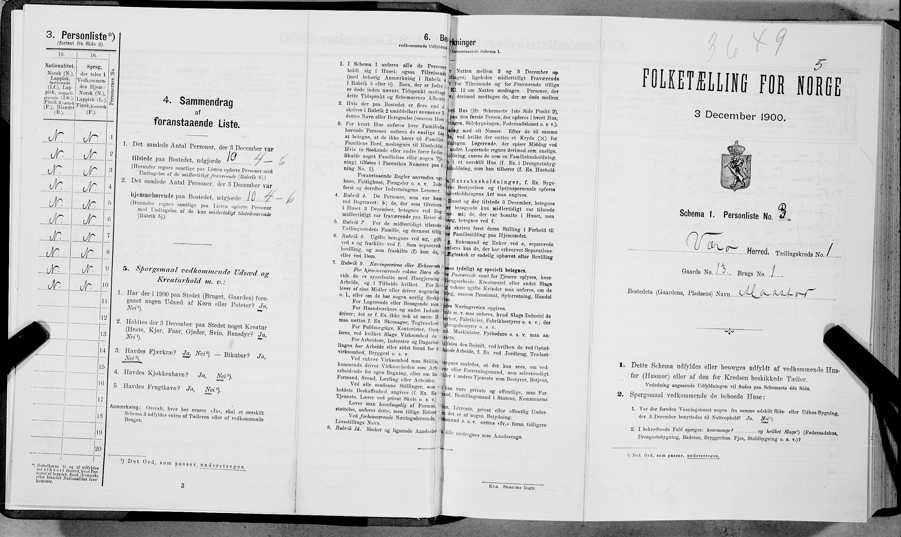 SAT, 1900 census for Værøy, 1900, p. 14