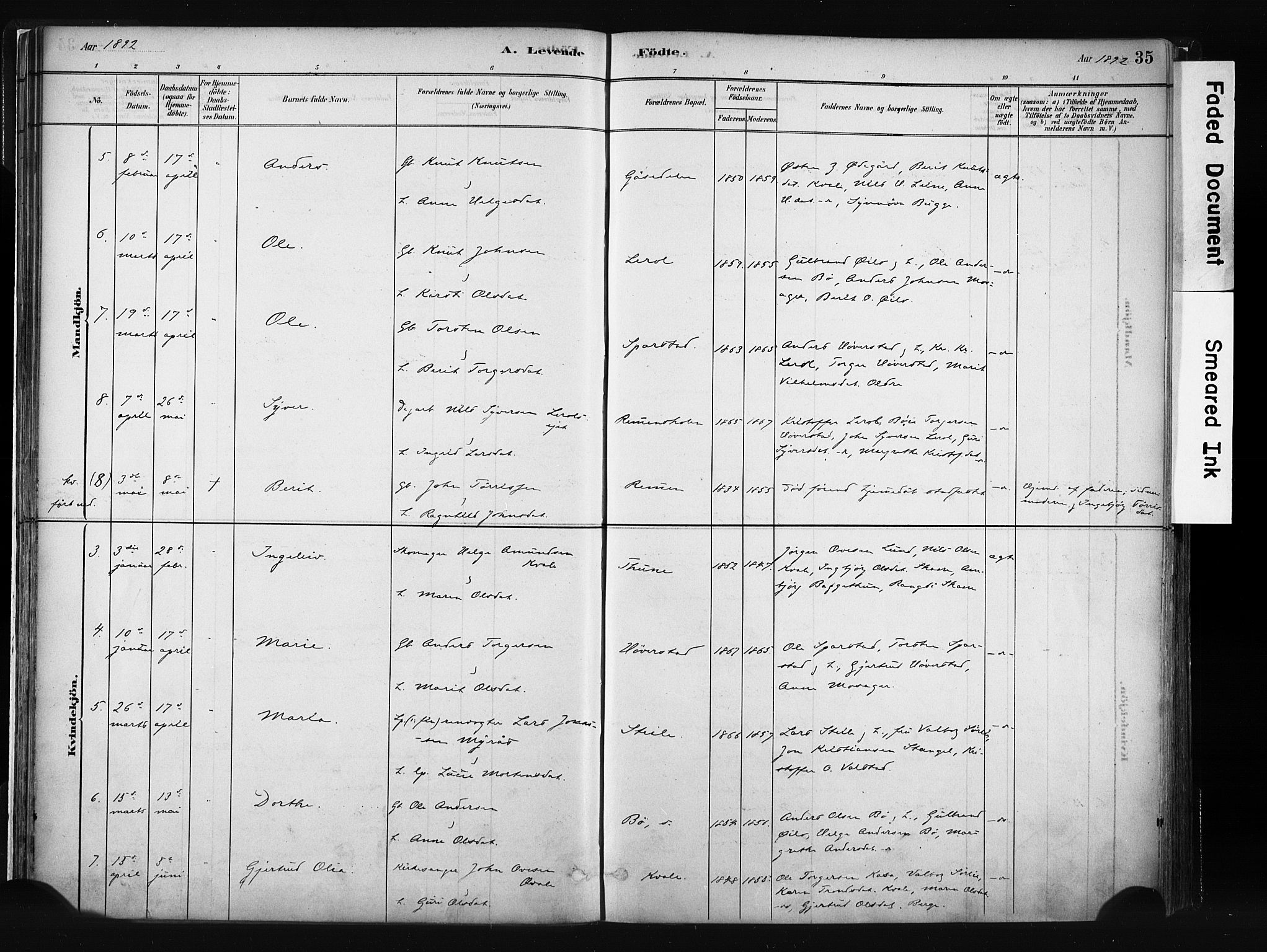 Vang prestekontor, Valdres, SAH/PREST-140/H/Ha/L0008: Parish register (official) no. 8, 1882-1910, p. 35