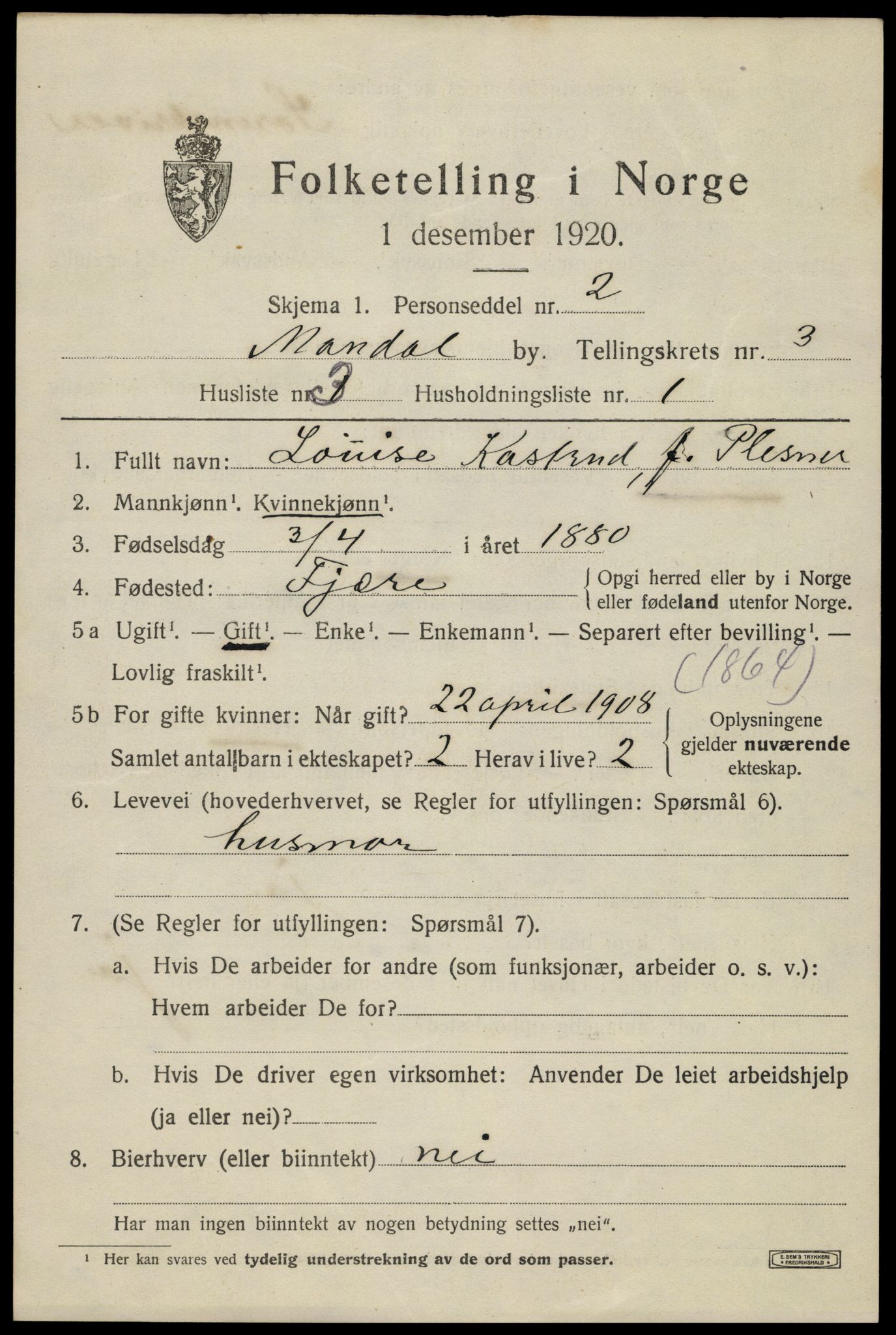 SAK, 1920 census for Mandal, 1920, p. 5431