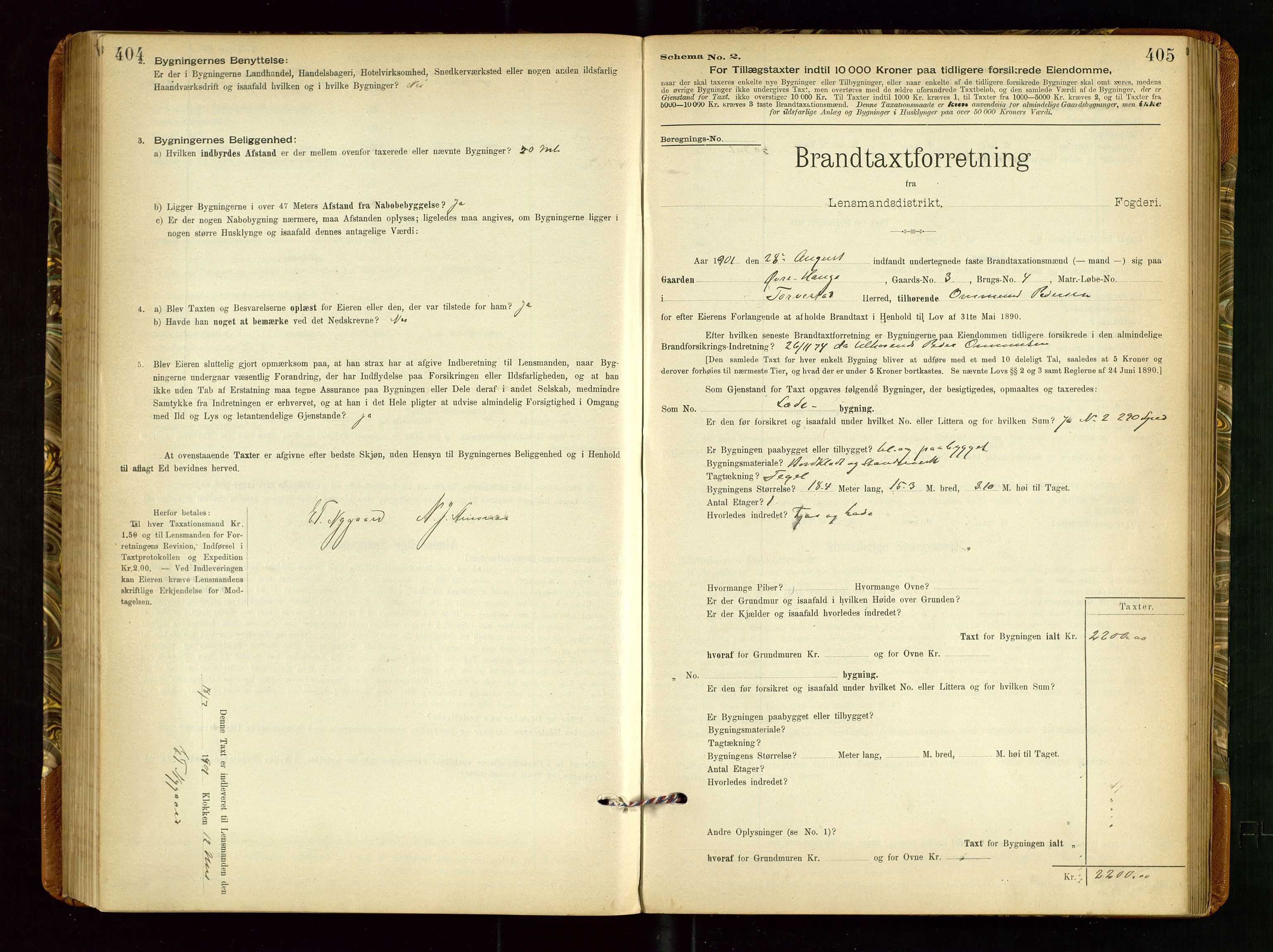 Torvestad lensmannskontor, SAST/A-100307/1/Gob/L0002: "Brandtakstprotokol for Lensmanden i Torvestad", 1900-1905, p. 404-405