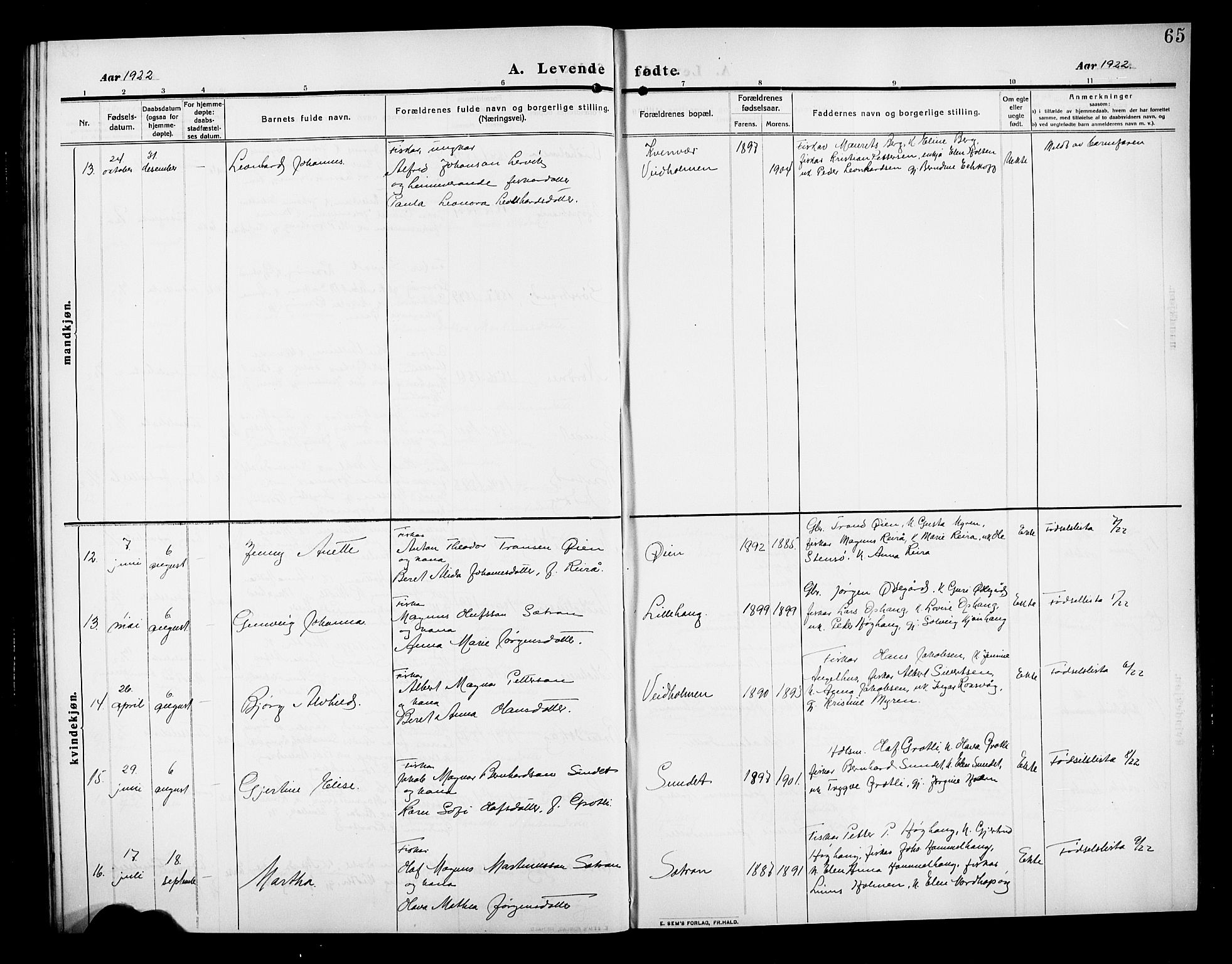 Ministerialprotokoller, klokkerbøker og fødselsregistre - Møre og Romsdal, SAT/A-1454/583/L0956: Parish register (copy) no. 583C01, 1909-1925, p. 65