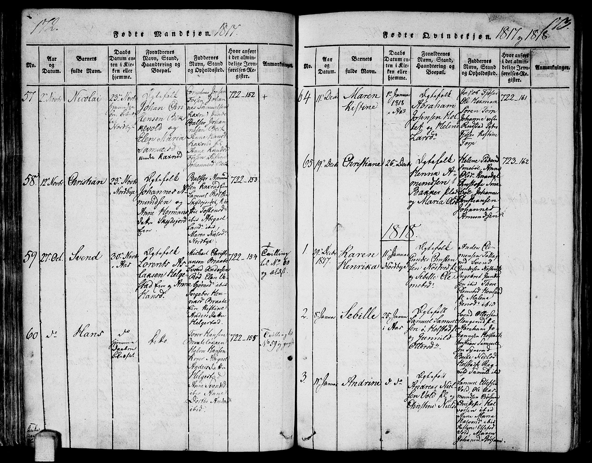 Ås prestekontor Kirkebøker, AV/SAO-A-10894/F/Fa/L0003: Parish register (official) no. I 3, 1814-1818, p. 172-173