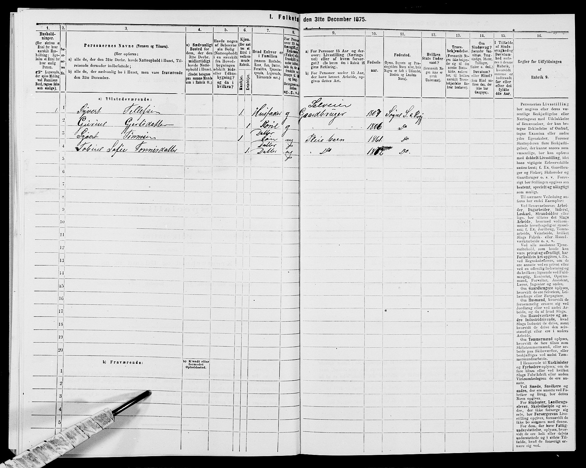 SAK, 1875 census for 1018P Søgne, 1875, p. 467