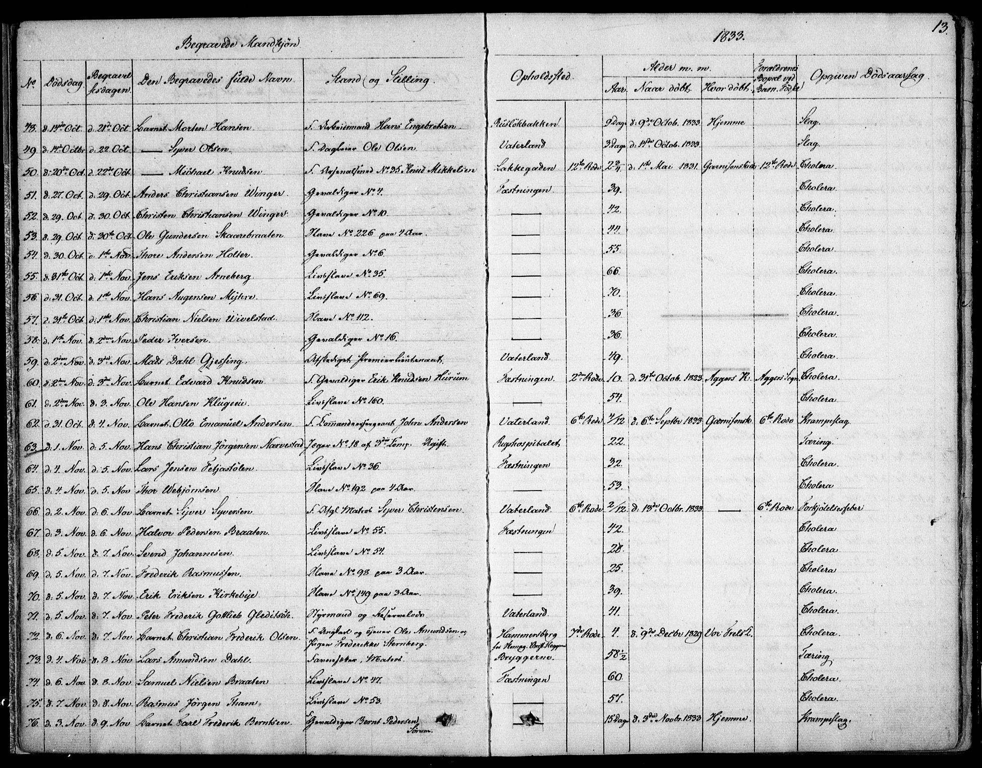 Garnisonsmenigheten Kirkebøker, AV/SAO-A-10846/F/Fa/L0007: Parish register (official) no. 7, 1828-1881, p. 13