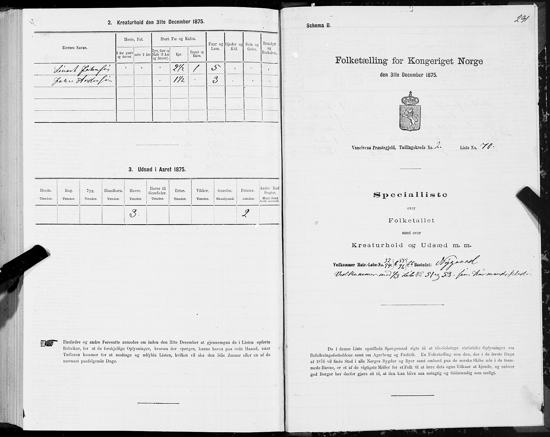 SAT, 1875 census for 1511P Vanylven, 1875, p. 1291